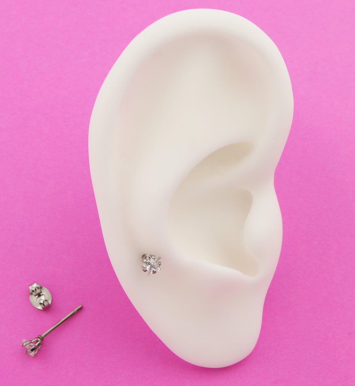 Prong Star Clear CZ Stainless Steel Stud Earrings