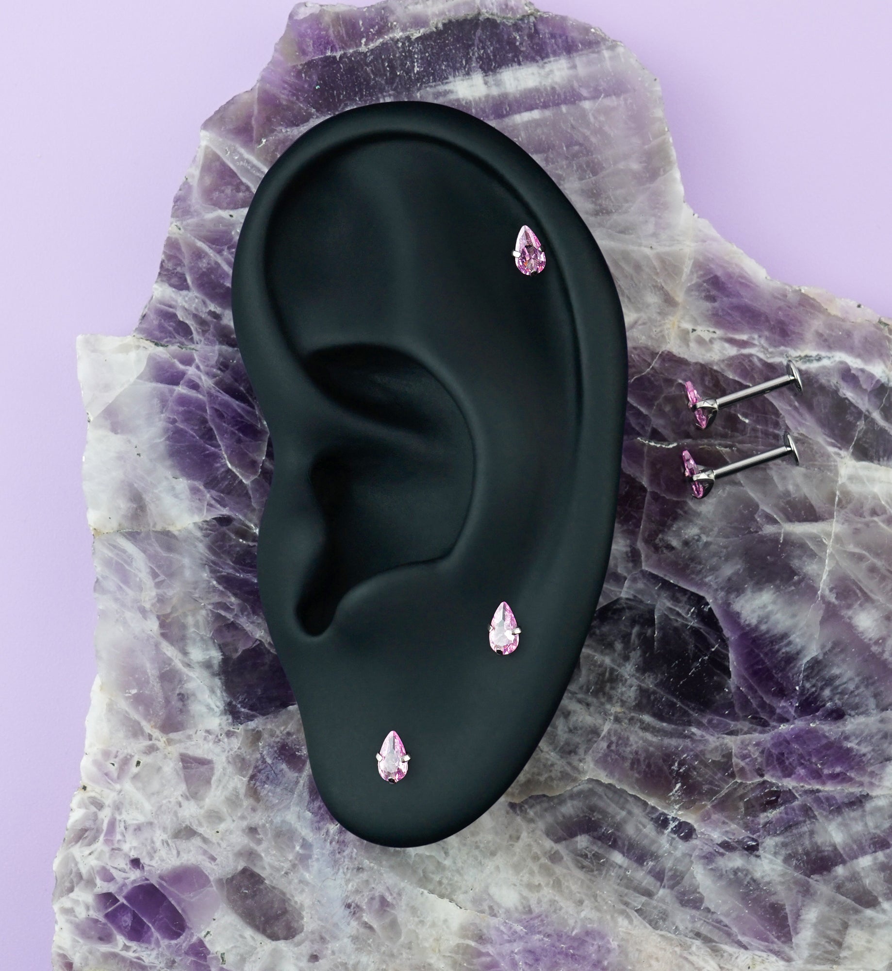 Prong Teardrop Pink CZ Titanium Internally Threaded Labret