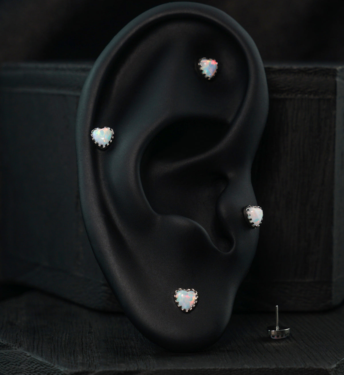 Prong White Opalite Heart Titanium Threadless Top