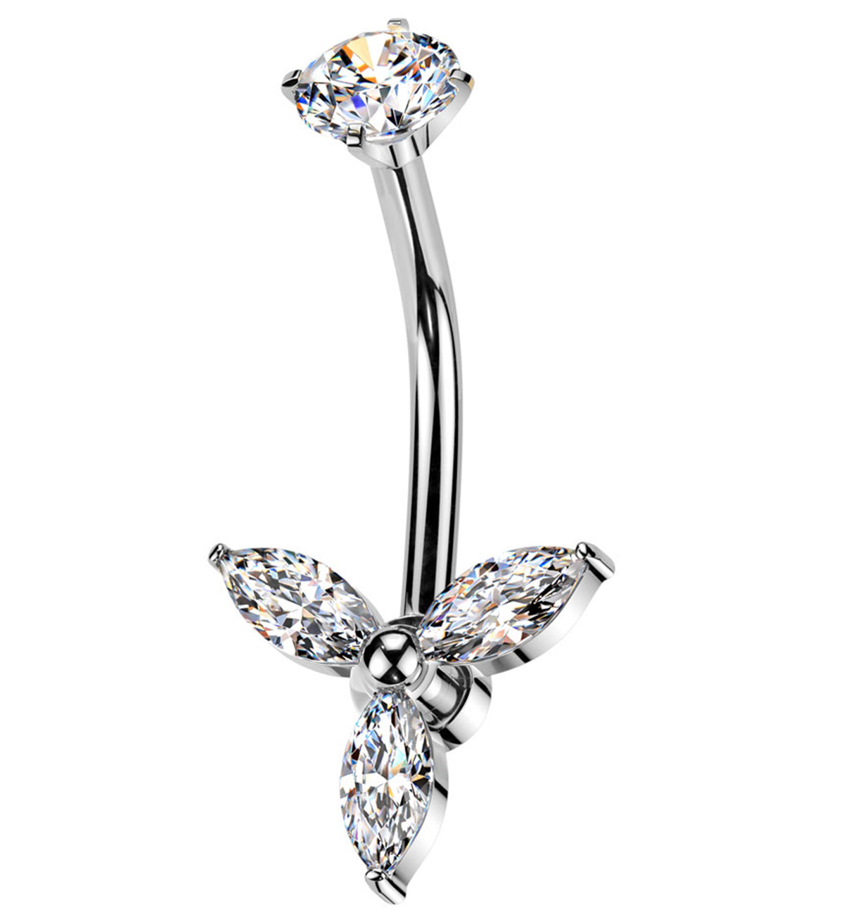 Propeller Clear CZ Internally Threaded Stainless Steel Belly Button Ring
