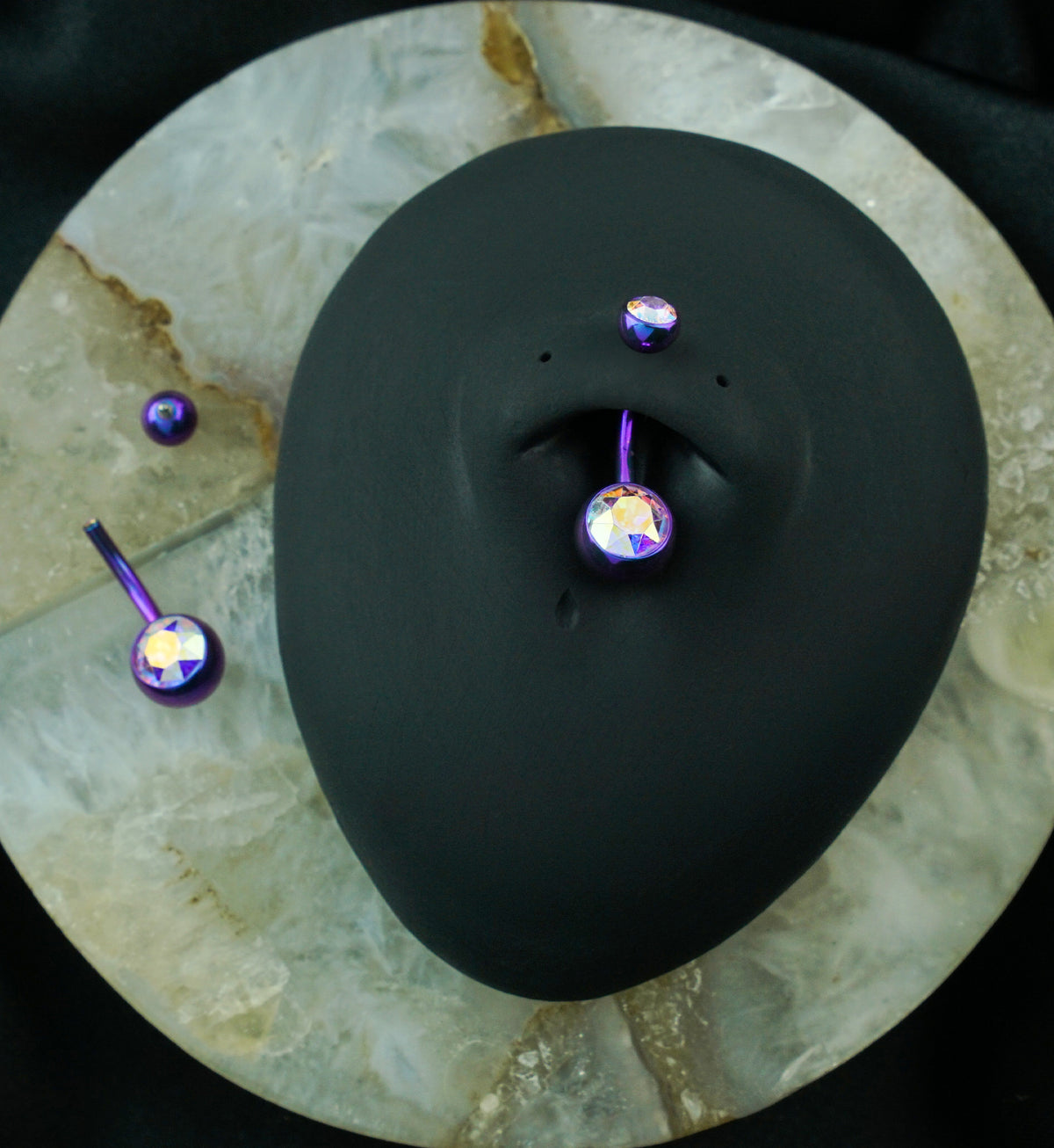 Blurple Anodized Faceted Rainbow Aurora CZ Internally Threaded Titanium Belly Button Ring