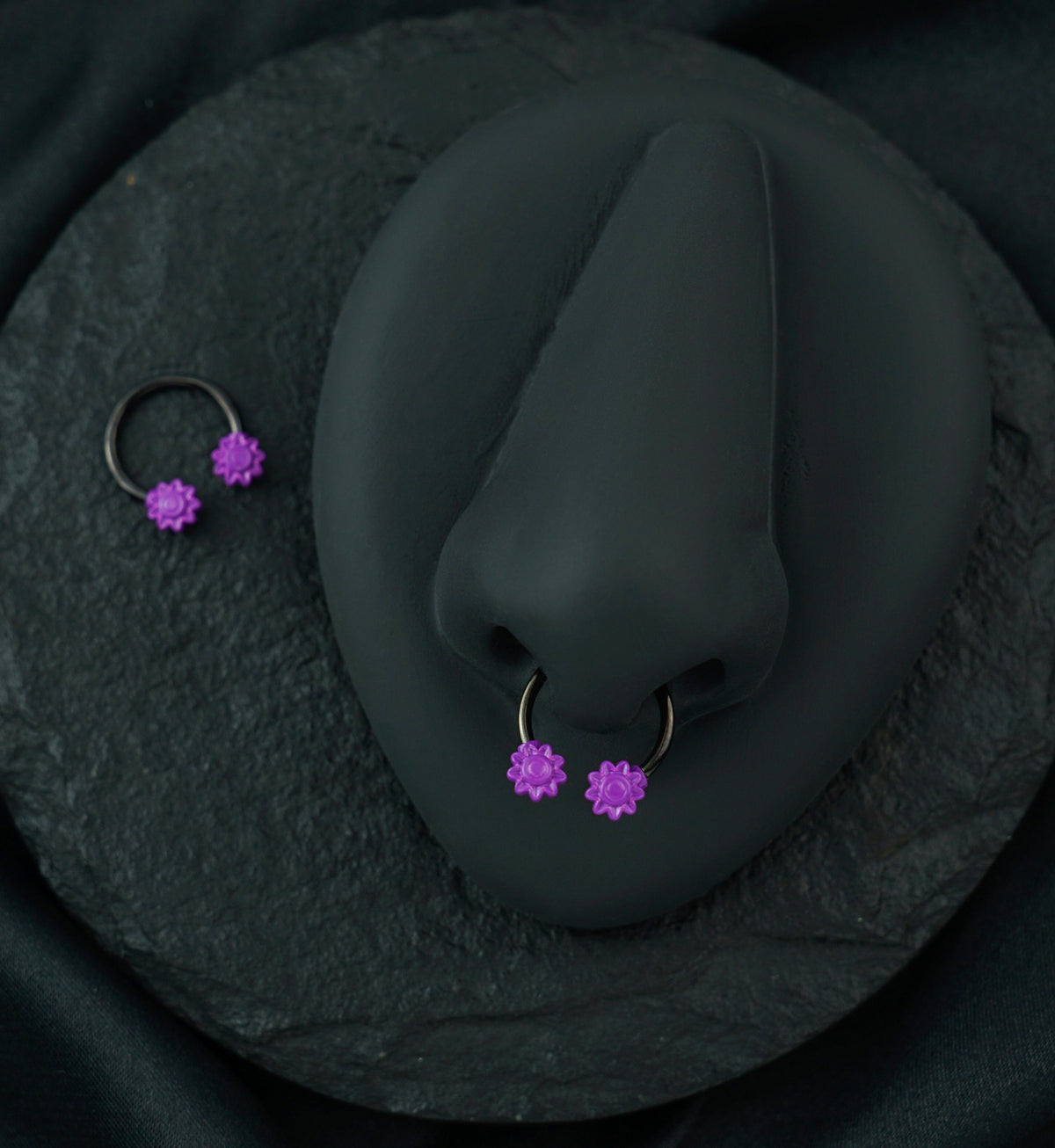 Purple Flower Black PVD Stainless Steel Circular Barbell