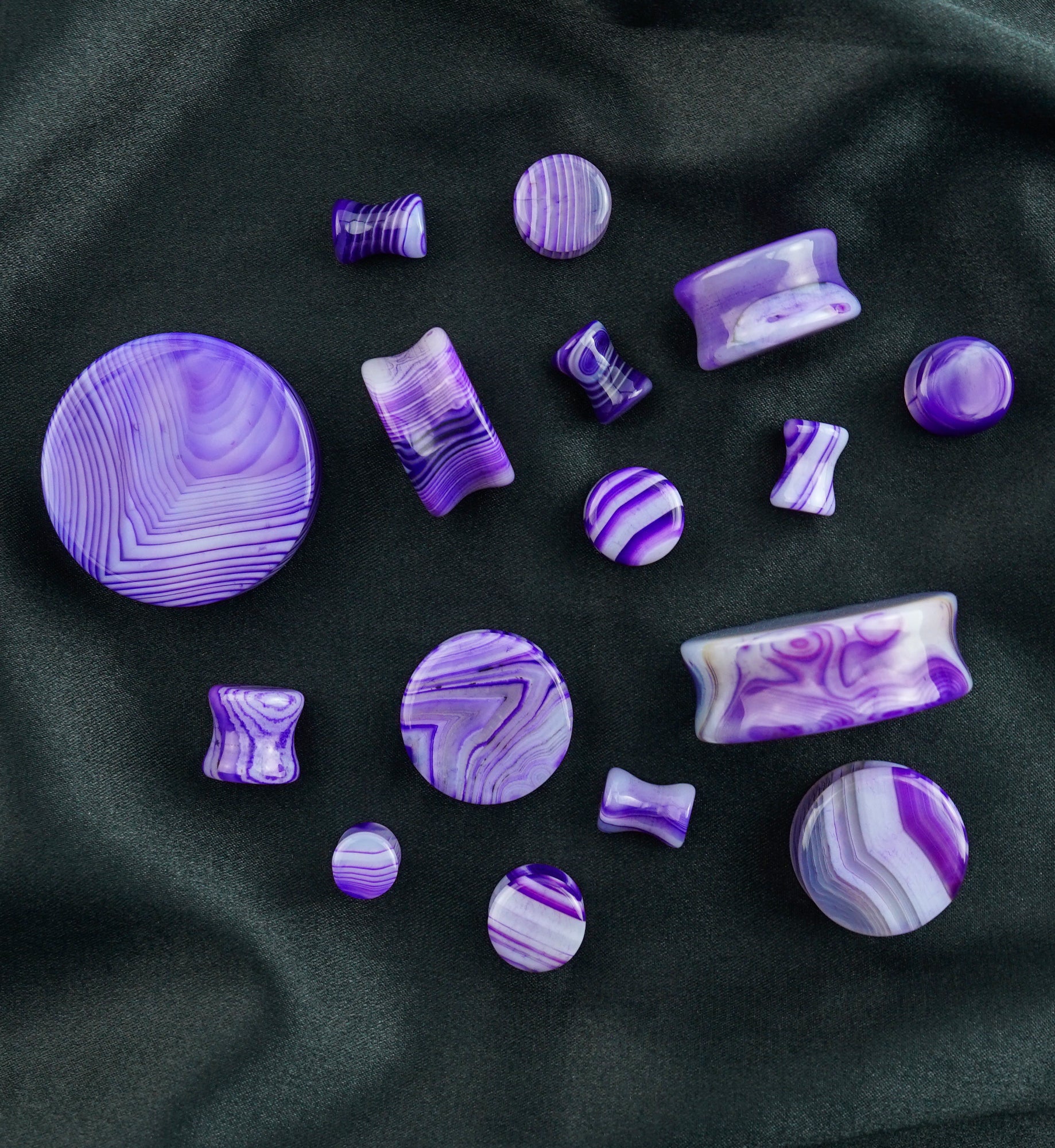 Purple Line Agate Stone Plugs