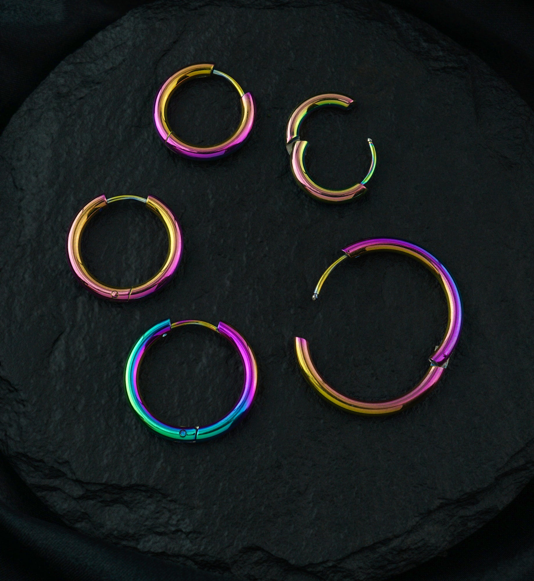 Rainbow Anodized Stainless Steel Hinged Hoop Earrings