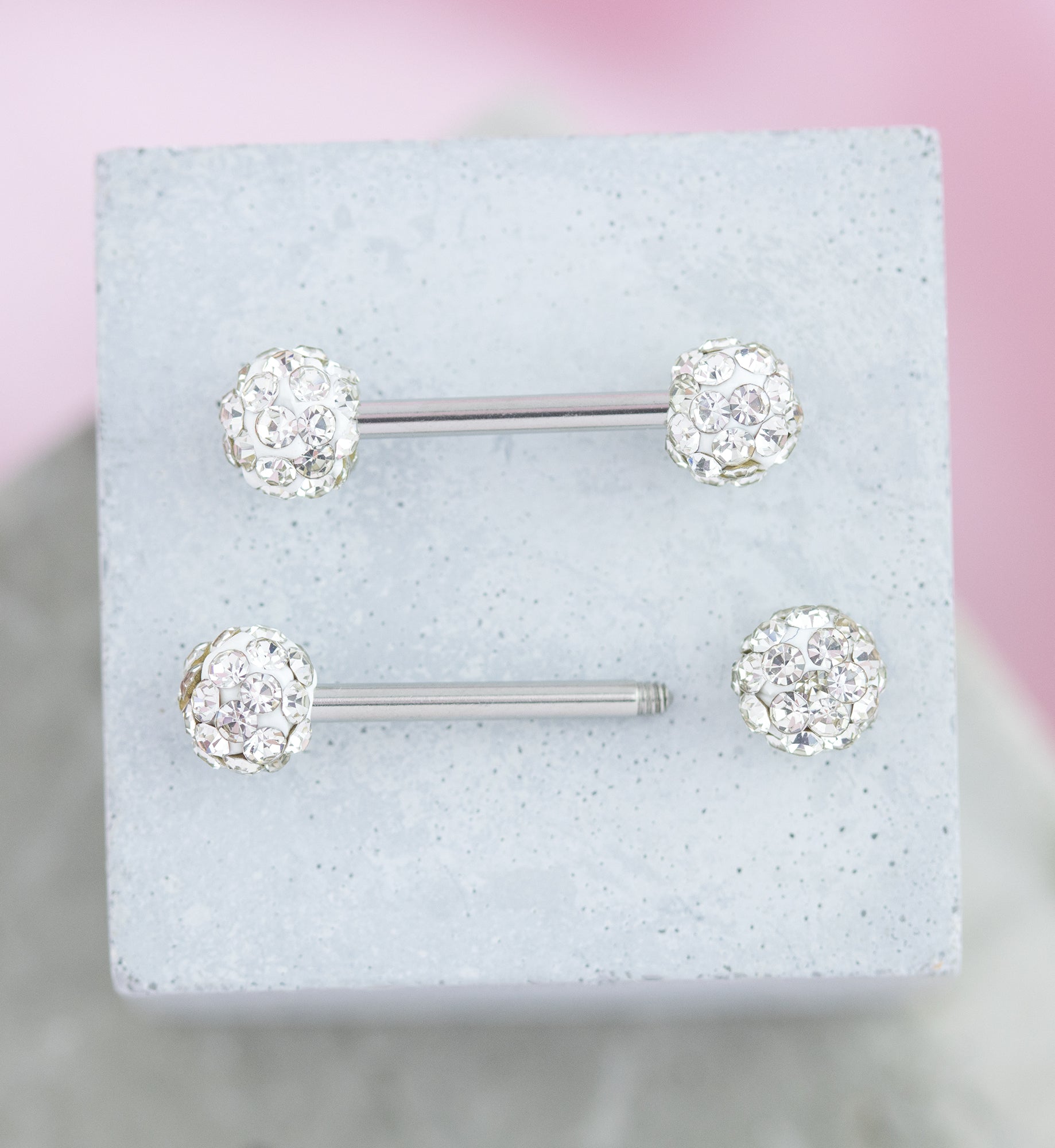 Rainbow Aurora Crystal Ball CZ Stainless Steel Externally Threaded Nipple Barbell