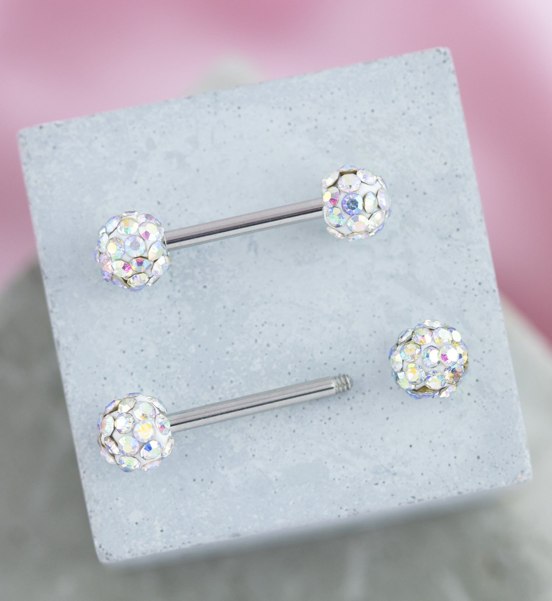 Rainbow Aurora Crystal Ball CZ Stainless Steel Externally Threaded Nipple Barbell