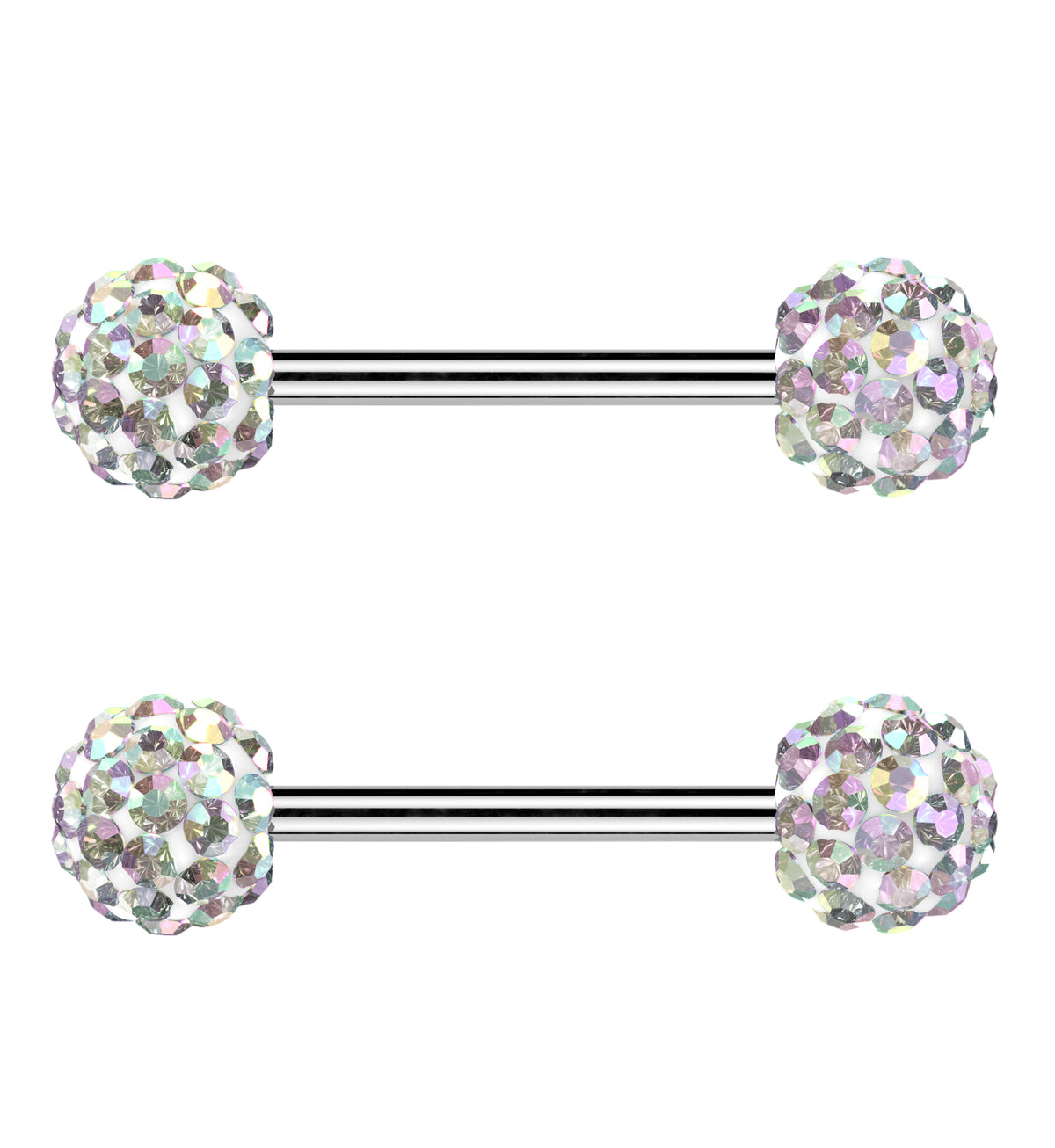 Rainbow Aurora Crystal Ball CZ Stainless Steel Externally Threaded Nipple Barbell