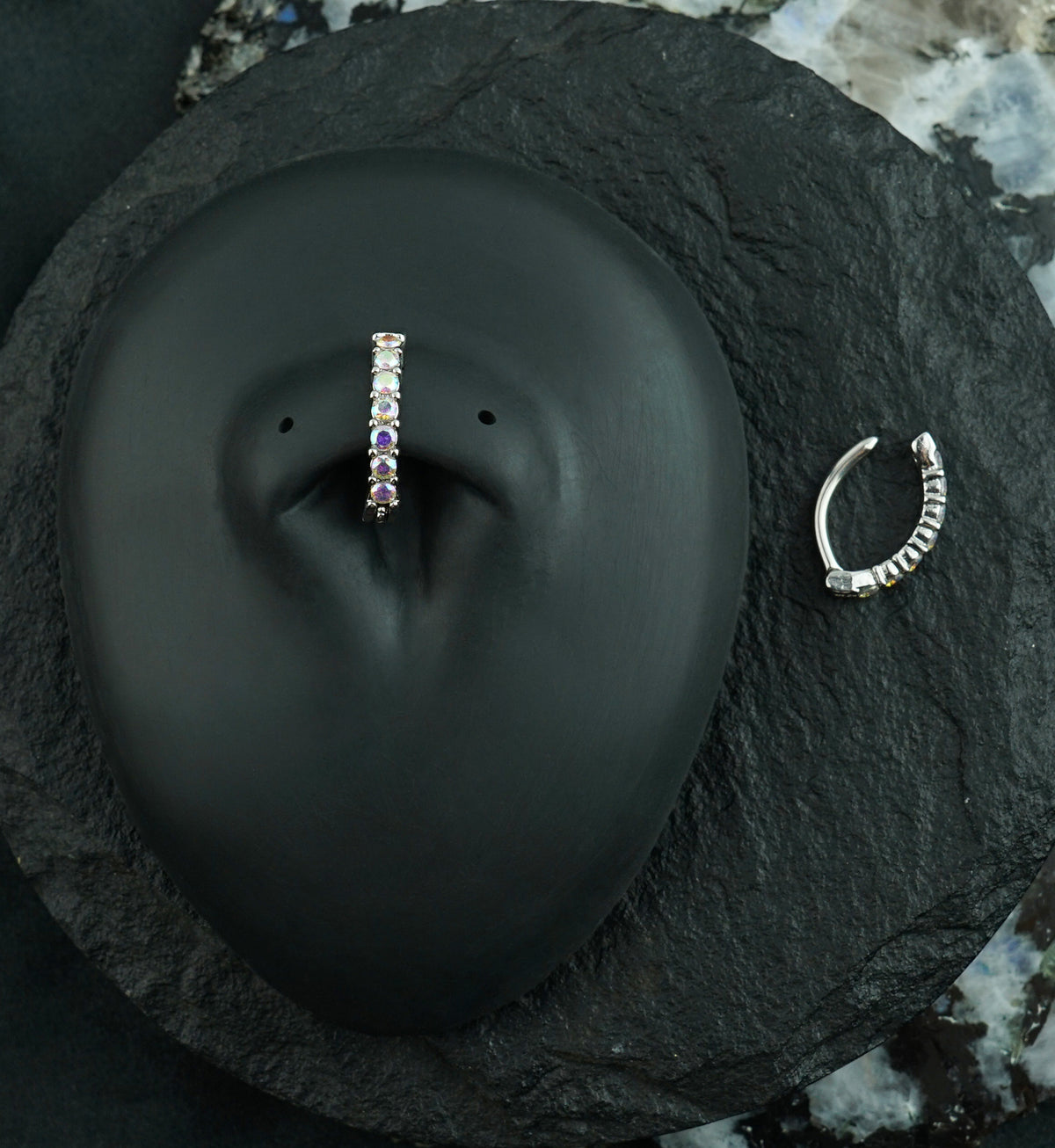 Rainbow Aurora Prong CZ Stainless Steel Hinged Belly Button Ring