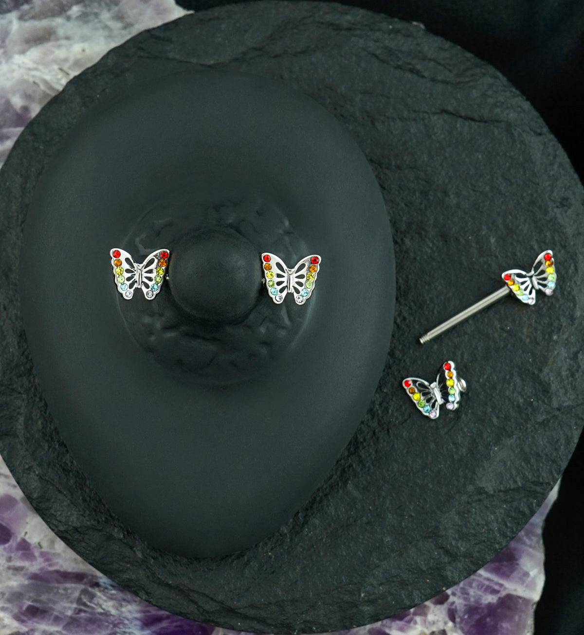 Rainbow Butterfly Stainless Steel Nipple Barbell