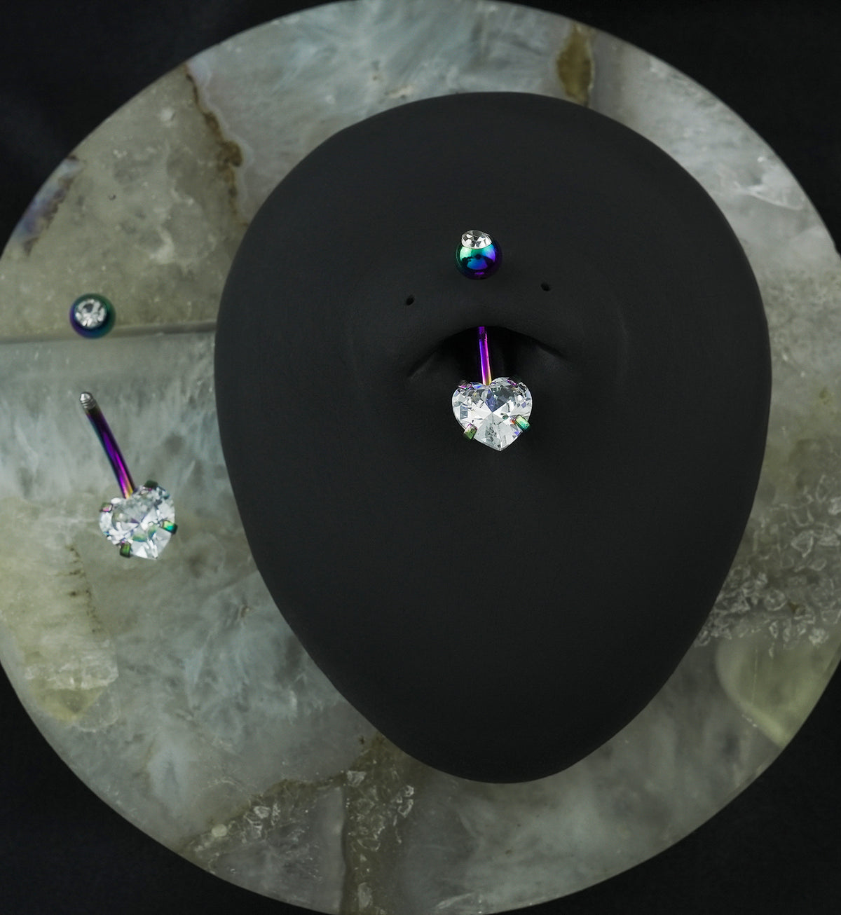 Rainbow PVD Clear CZ Heart Belly Button Ring