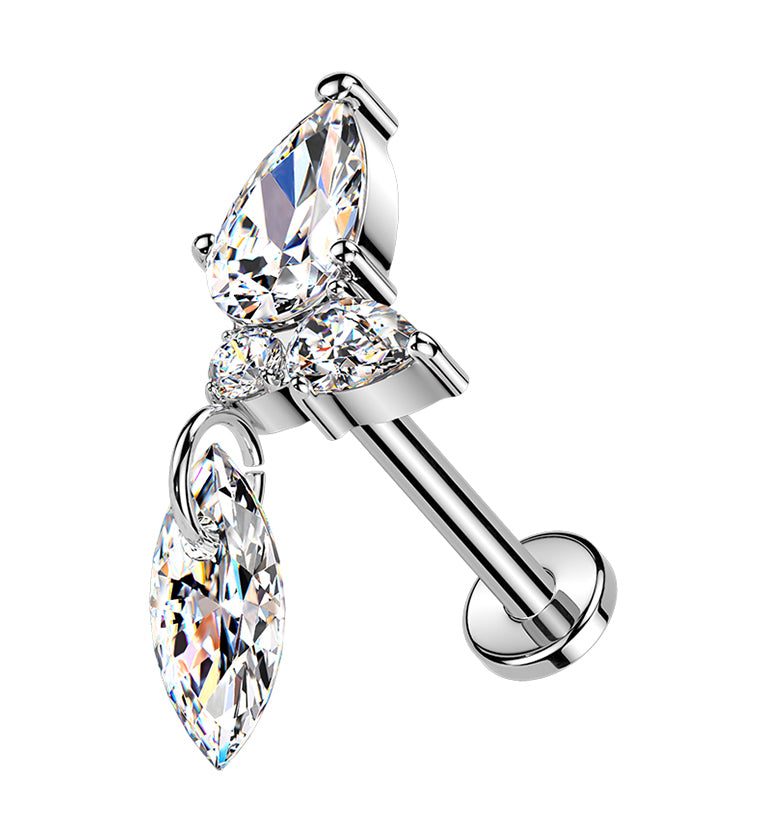 Razorleaf CZ Dangle Titanium Threadless Labret