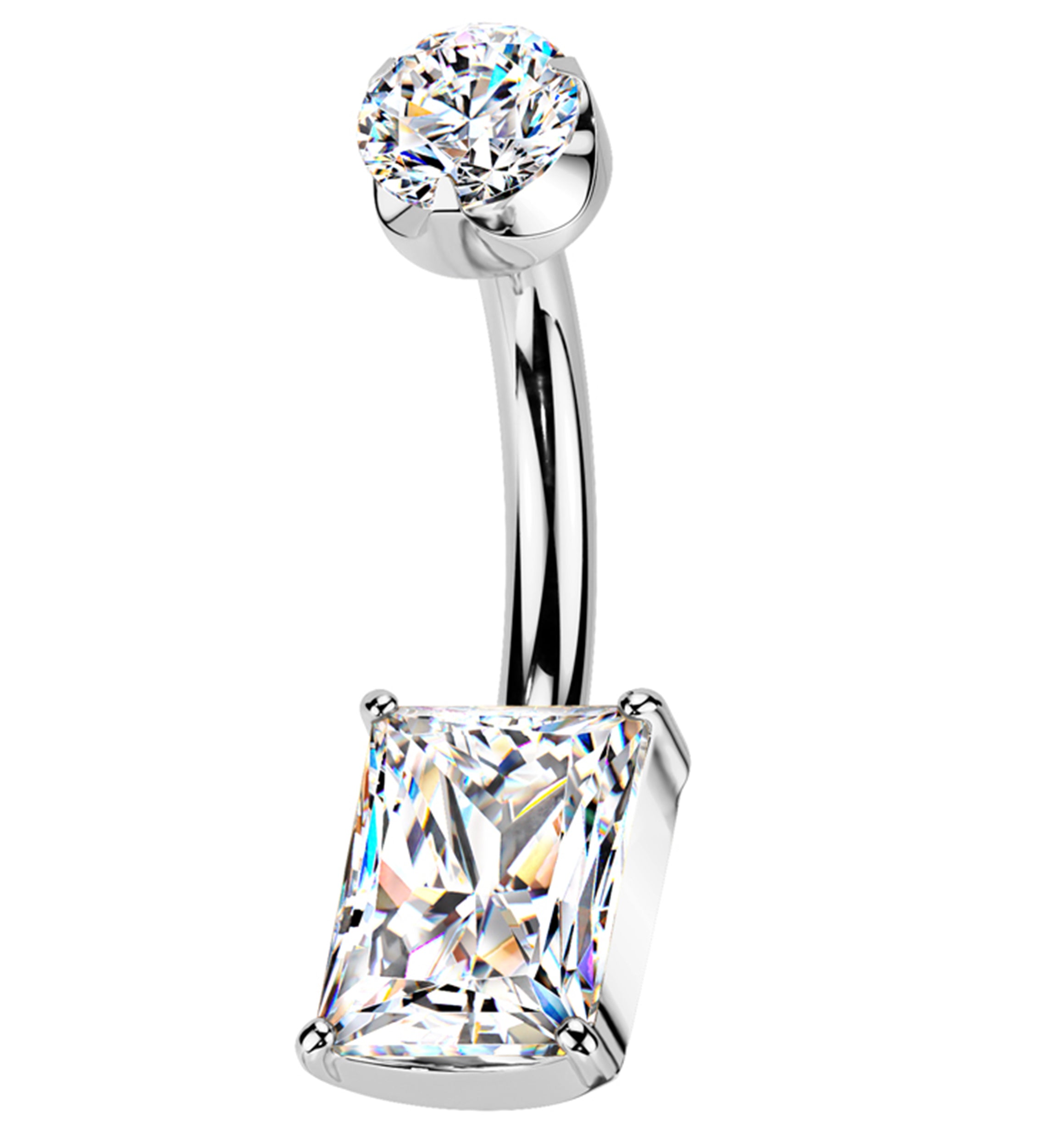 Rectangle Semi-Bezel Clear CZ Titanium Internally Threaded Belly Button Ring