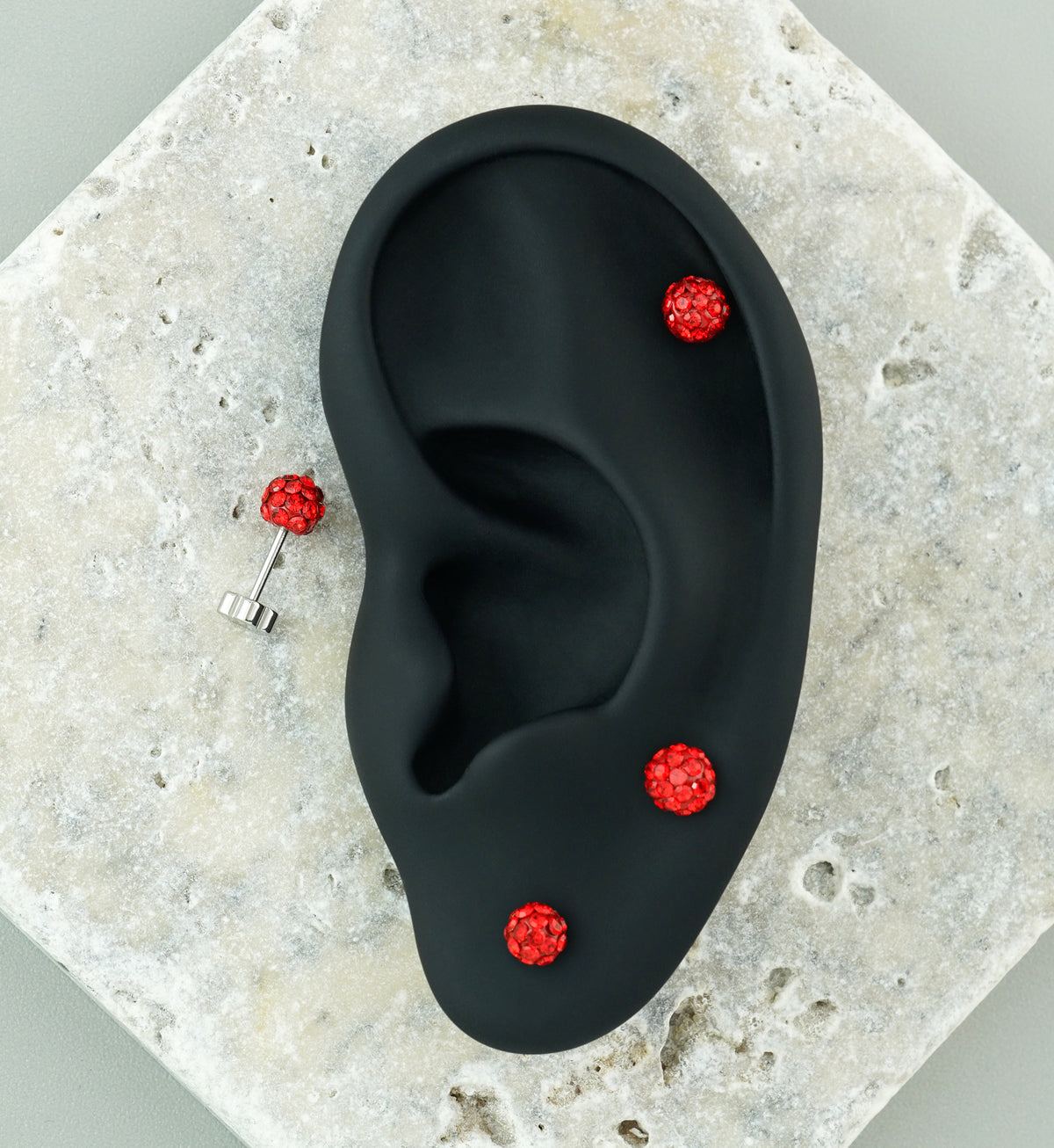Red Glitterball Stainless Steel Flower Back Stud Earrings