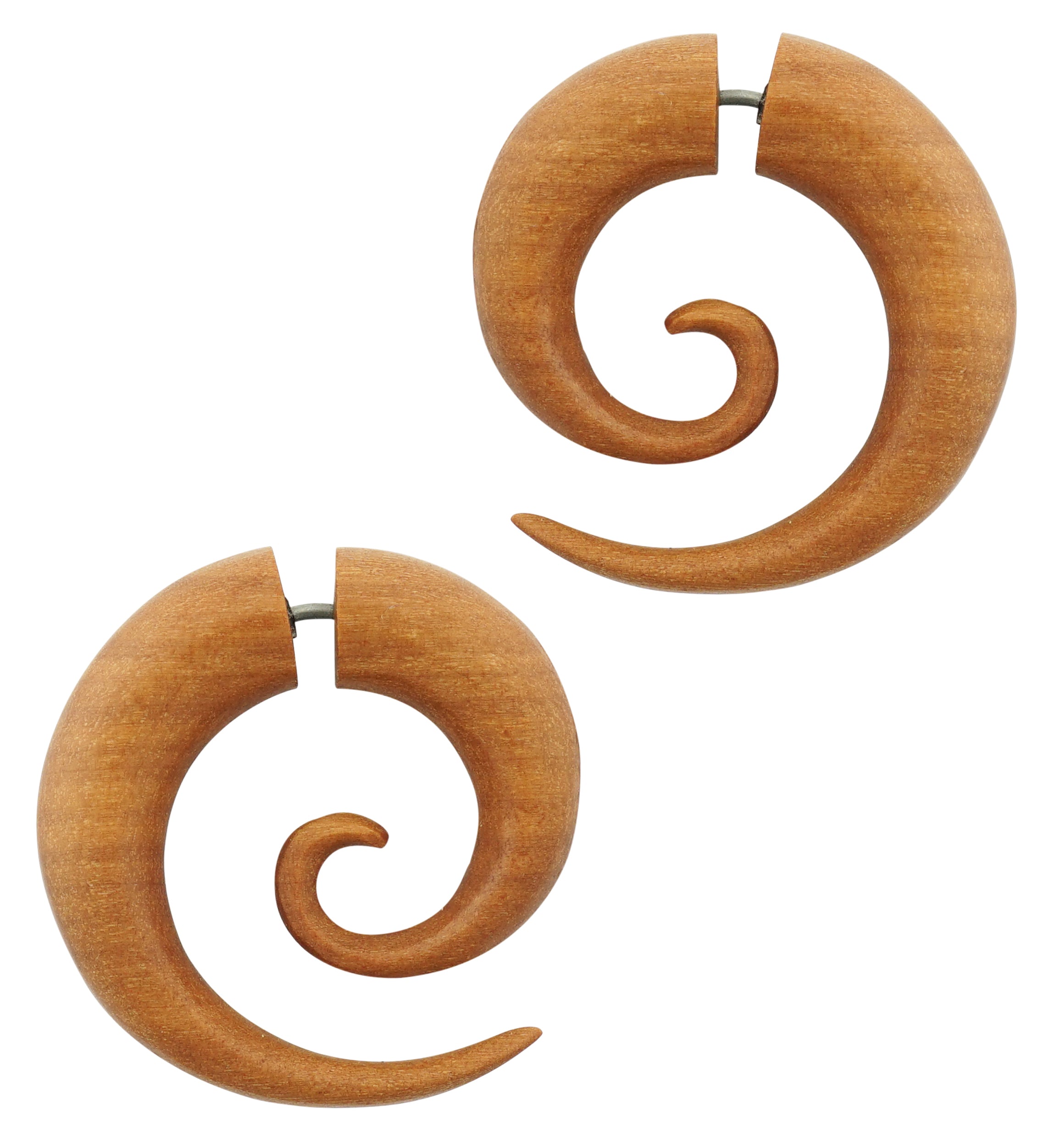 Saba Wood Fake Gauge Spirals Tribal Earrings (19G - 0.9mm)