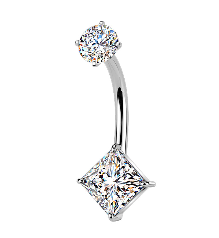 Rhombus CZ Stainless Steel Internally Threaded Belly Button Ring