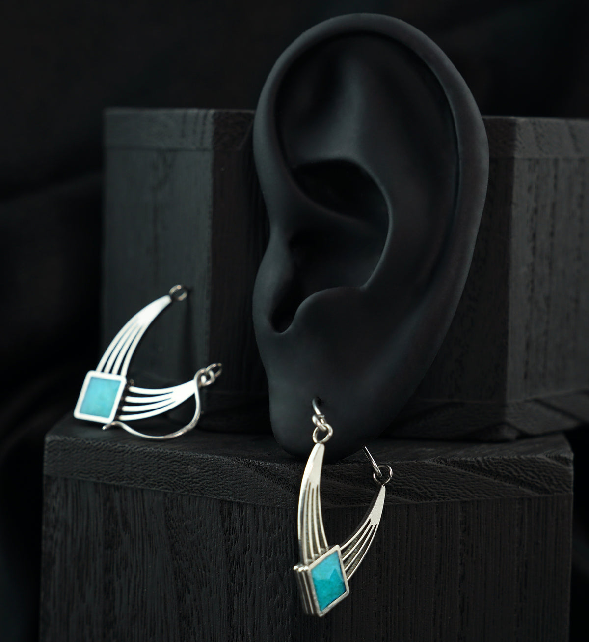 Rhombus Turquoise Epoxy Stainless Steel Earrings