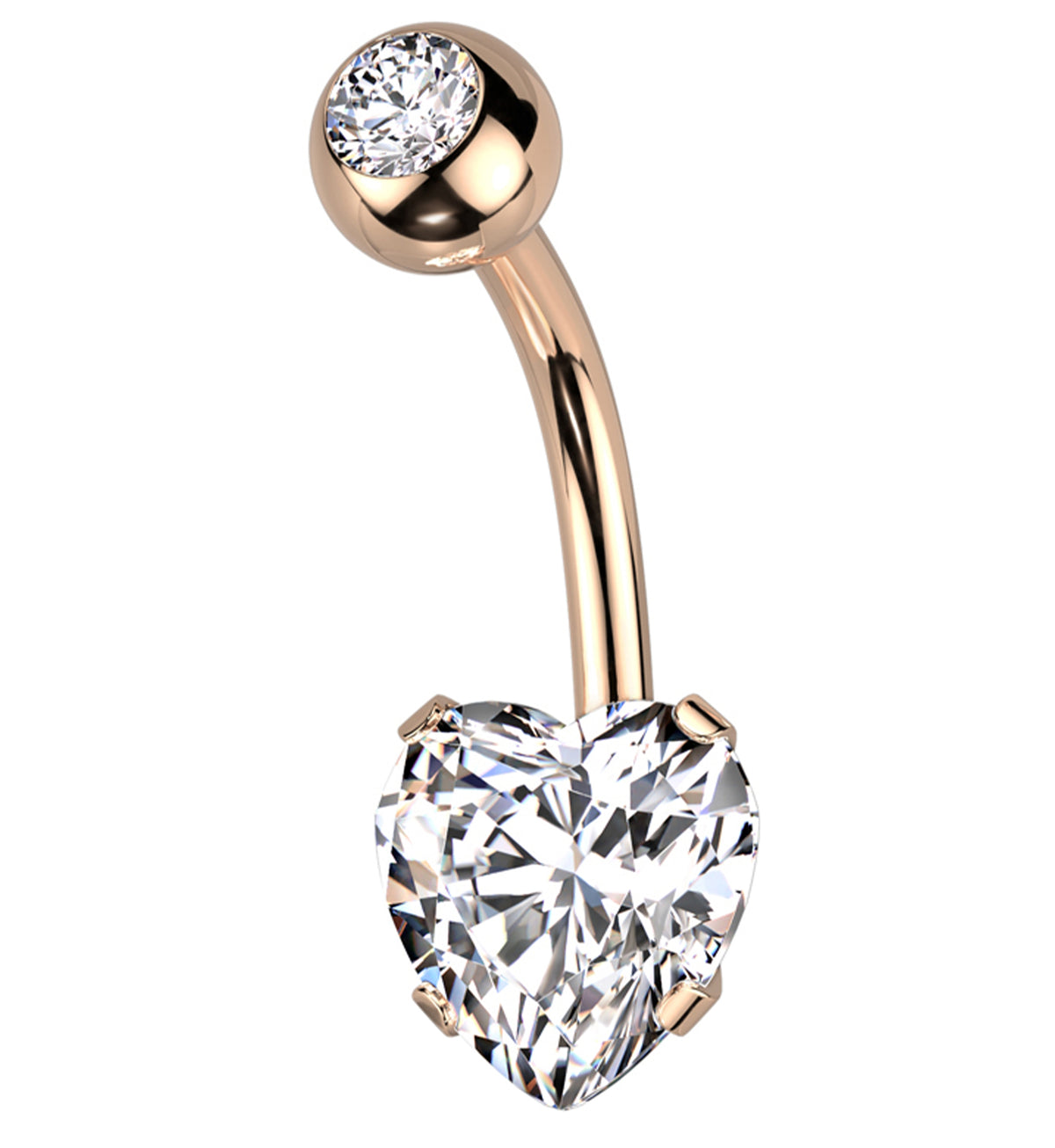 Rose Gold PVD Clear CZ Heart Belly Button Ring