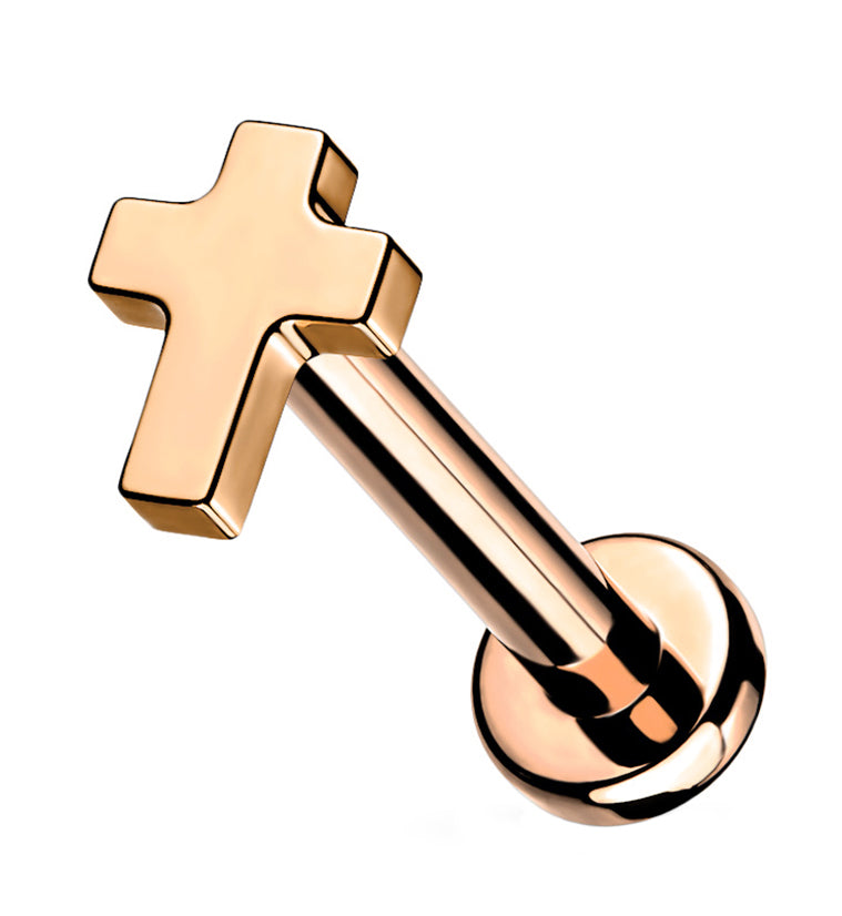 Rose Gold PVD Cross Internally Threaded Titanium Labret