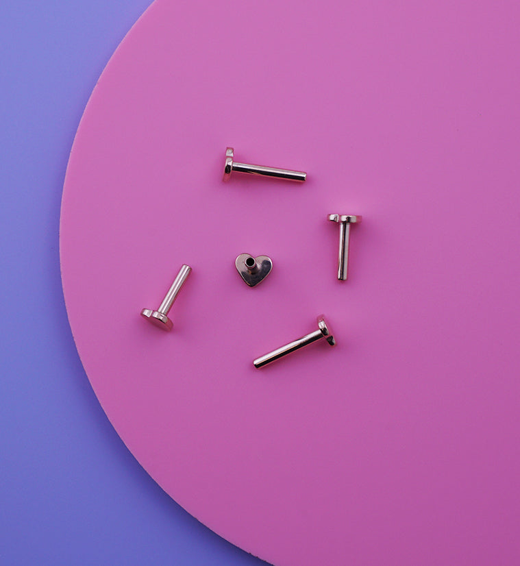 Rose Gold PVD Heart Internally Threaded Titanium Flat Back Labret (Post Only)