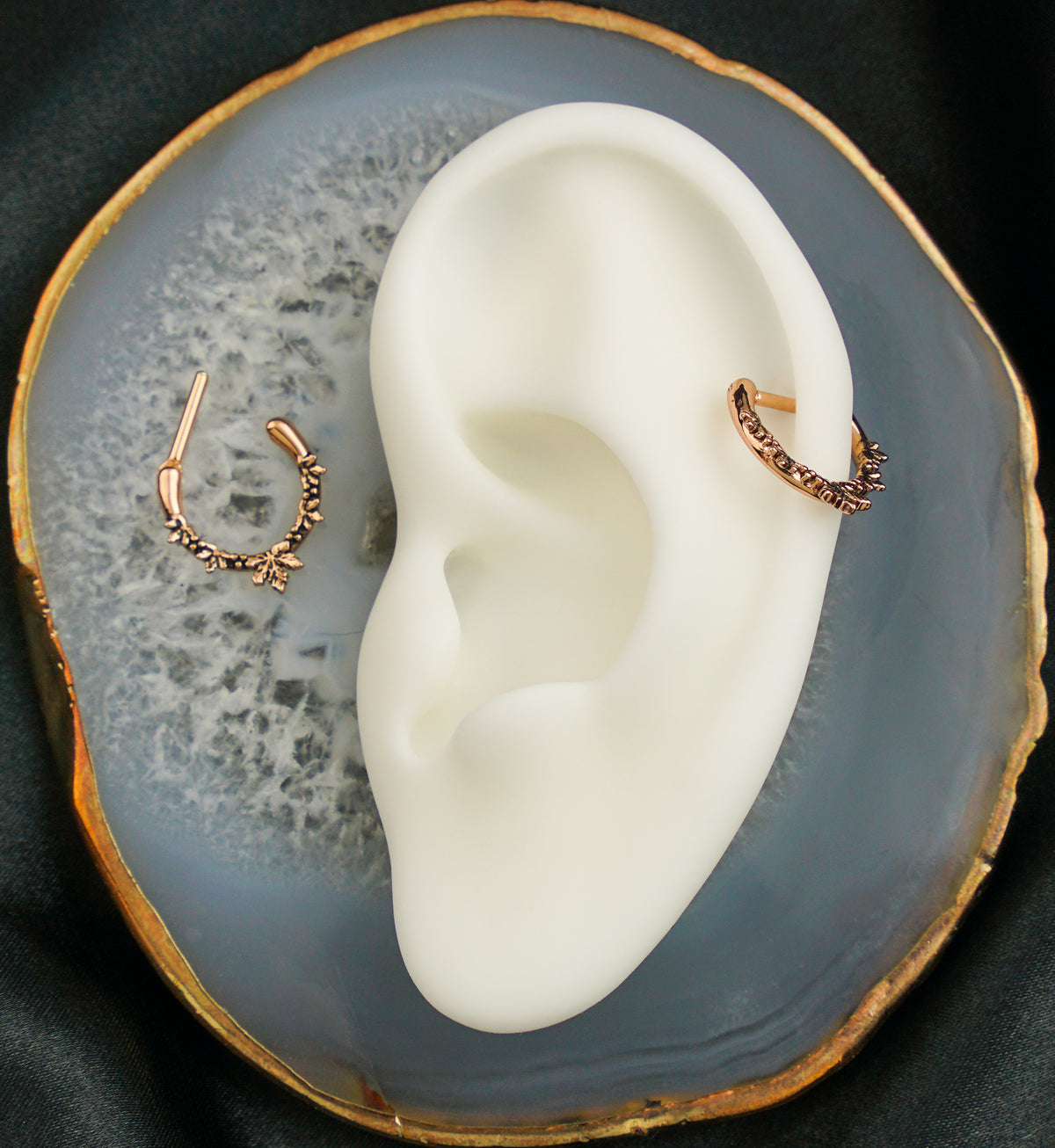 Rose Gold PVD Maple Leaf Stainless Steel Straight Hinged Segment Ring