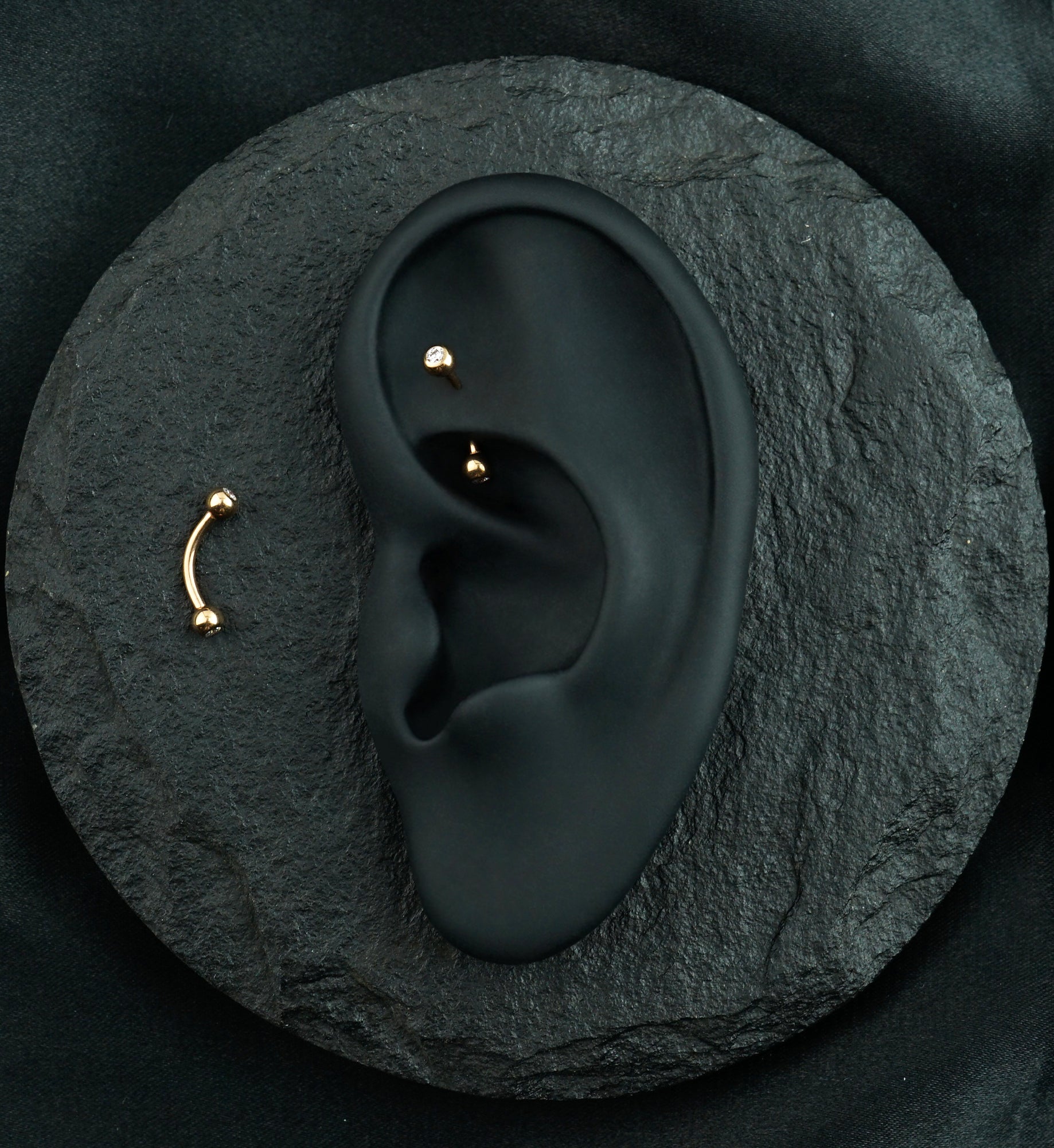 Rose Gold PVD Titanium Double CZ Curved Barbell (External Threading)