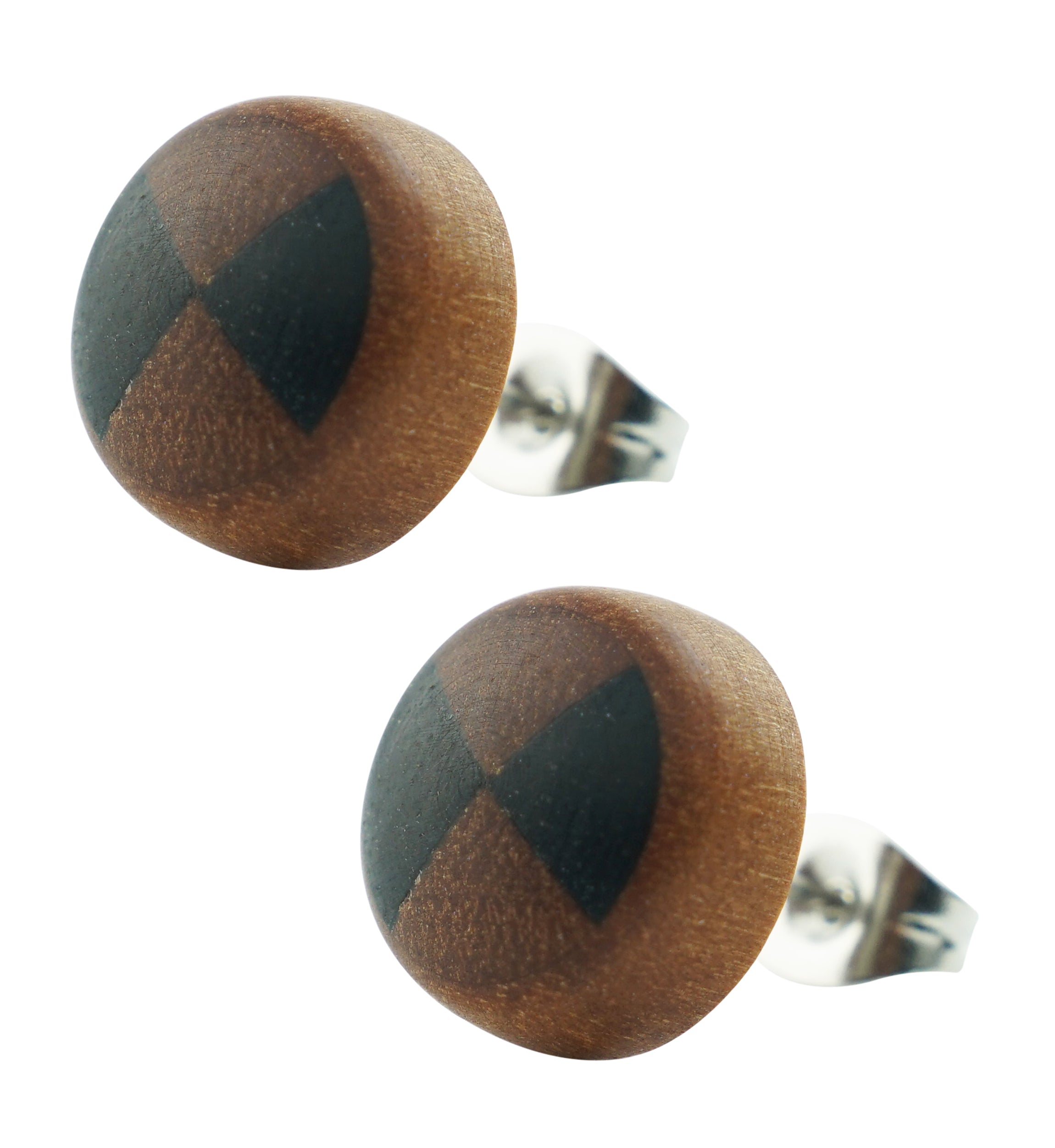 Saba Wooden Checkered Stainless Steel Stud Earrings