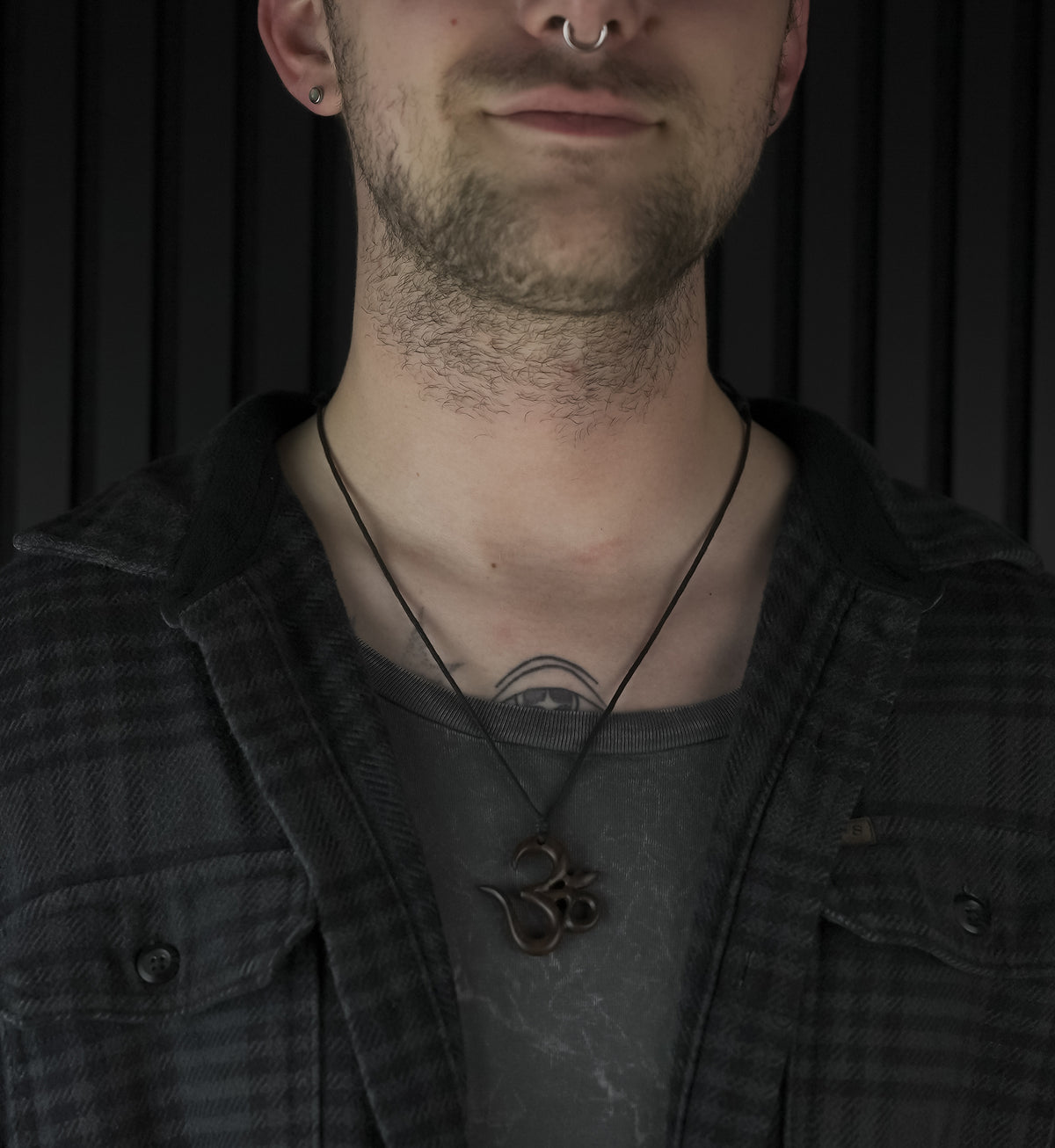 Sacred Om Symbol Narra Wood Pendant Necklace