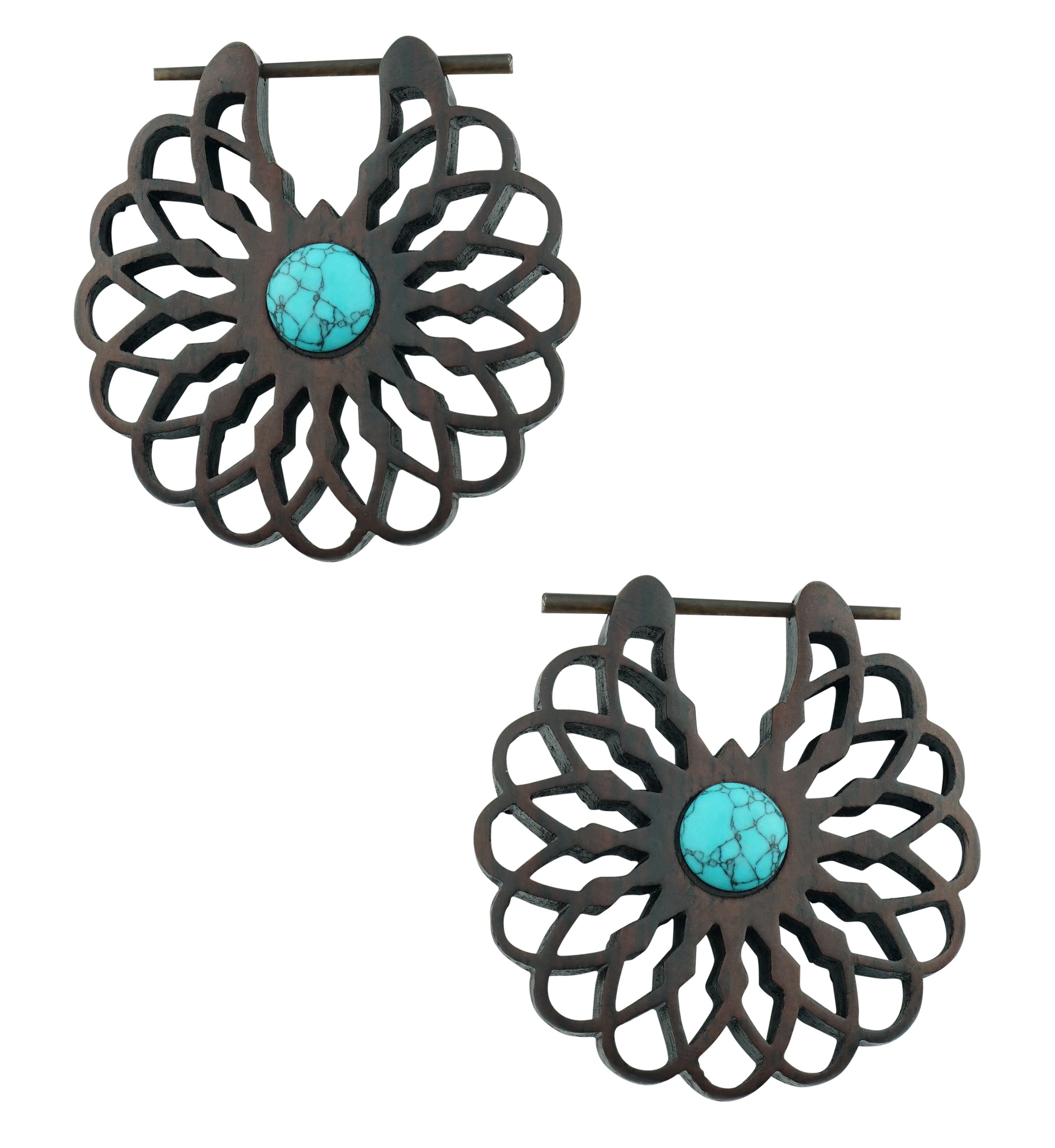 Seed of Life Howlite Turquoise Inlay Narra Wood Earrings
