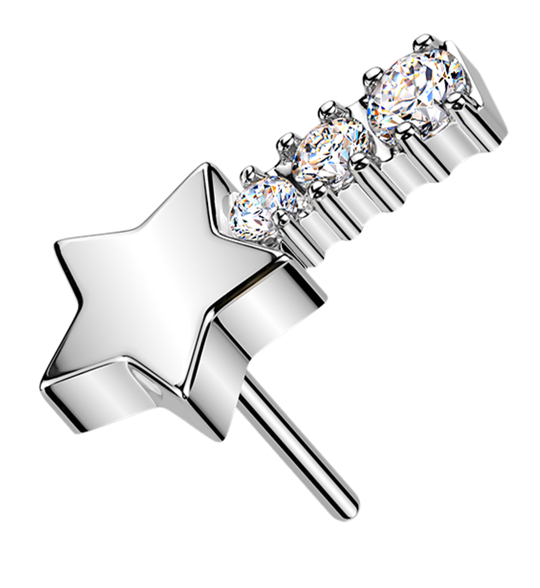 Shooting Star Clear CZ Threadless Titanium Top