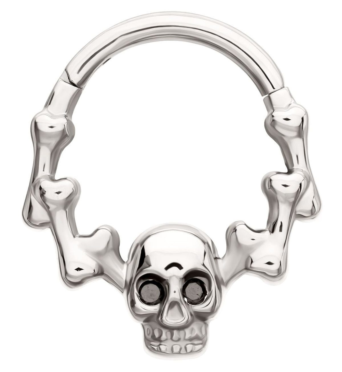 Skull And Bones Black CZ Titanium Hinged Segment Ring