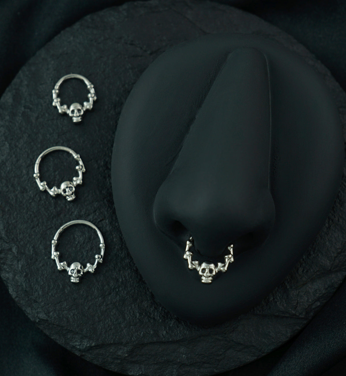 Skull And Bones Black CZ Titanium Hinged Segment Ring
