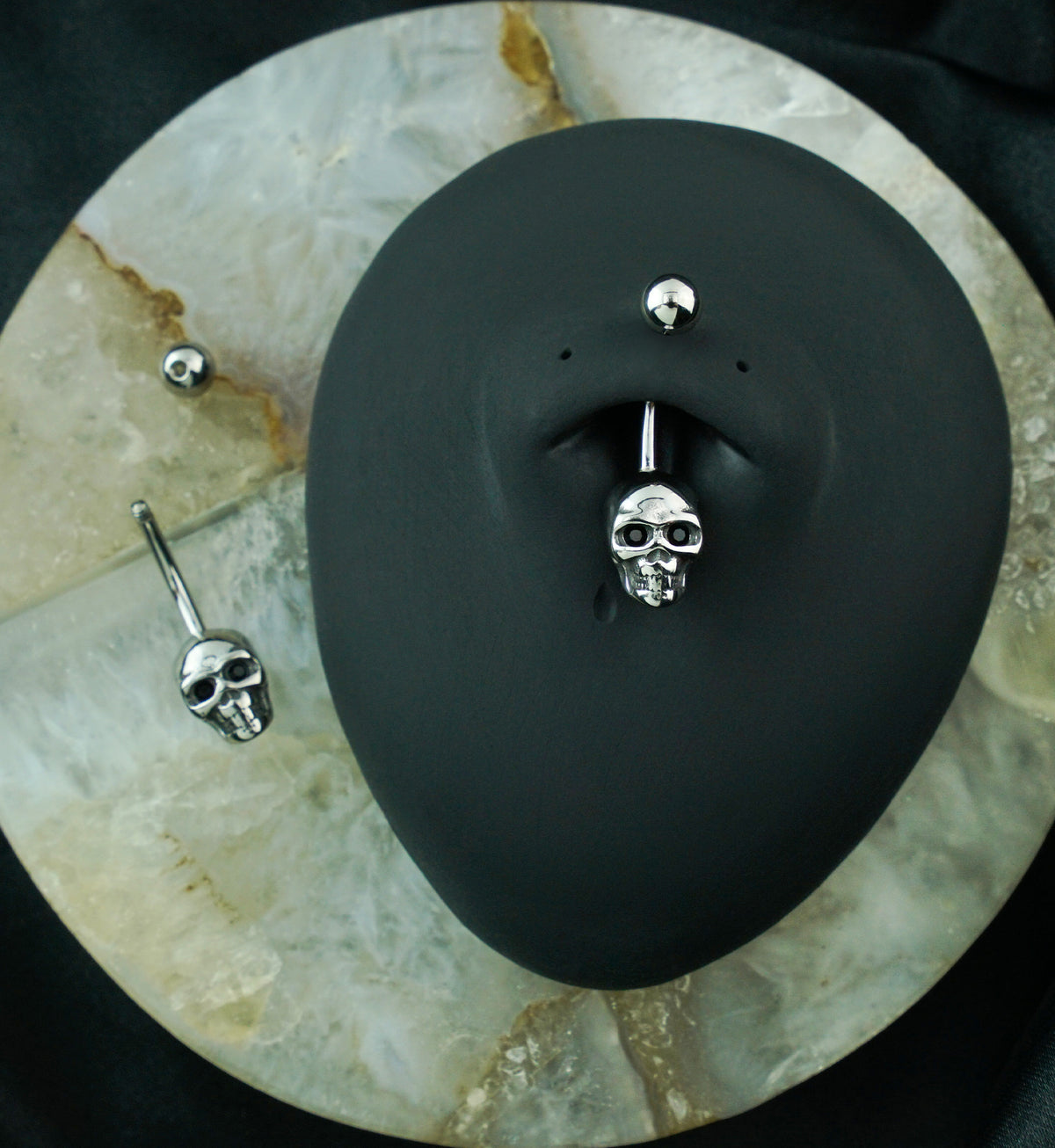 Skull Black CZ Stainless Steel Belly Button Ring