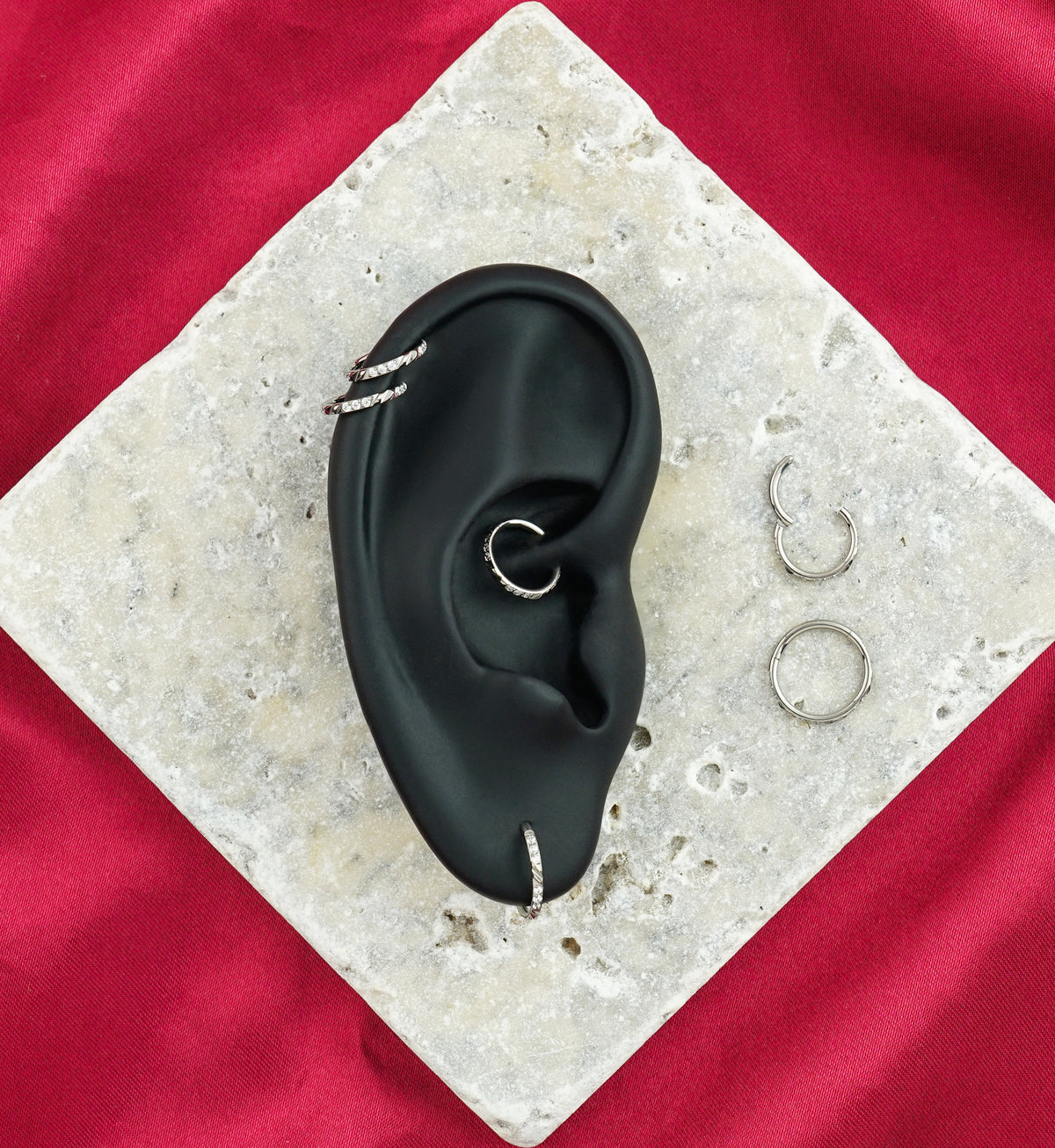 Slashed CZ Titanium Hinged Segment Ring