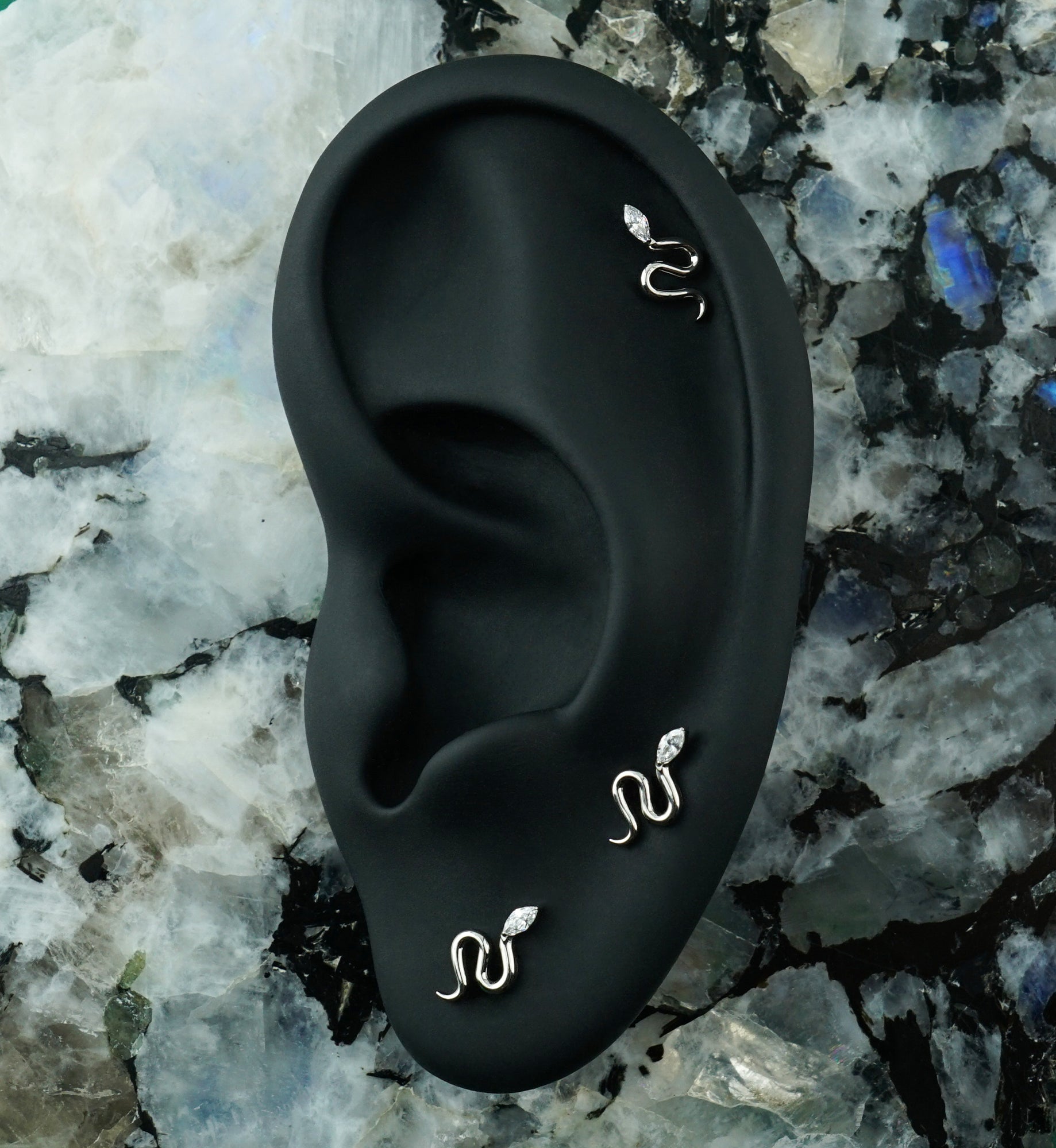 Slithery Snake Clear CZ Titanium Threadless Top
