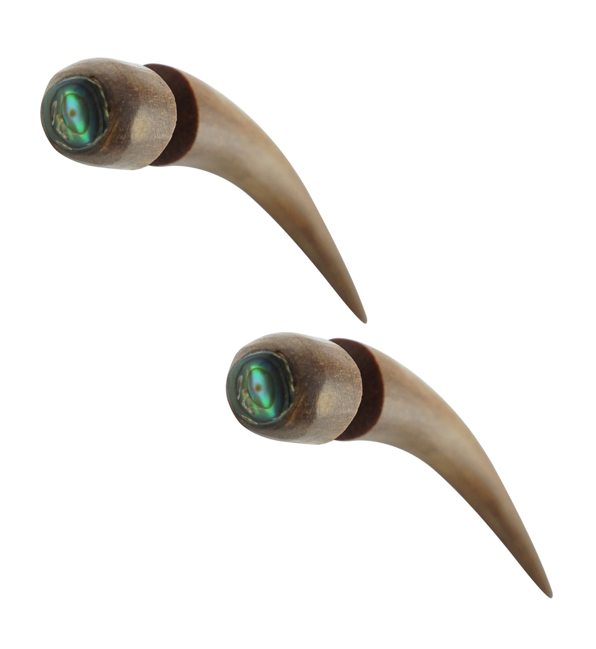 Small Wooden Curved Fake Gauge Tapers with Abalone Shell Inlay