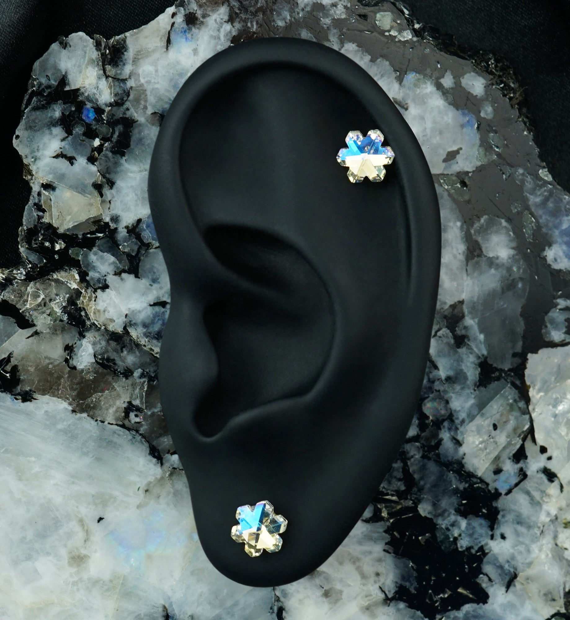 Snowflake Iridescent CZ Stainless Steel Flower Back Stud Earrings