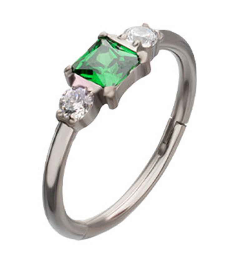 Square And Round Emerald CZ Titanium Hinged Segment Ring