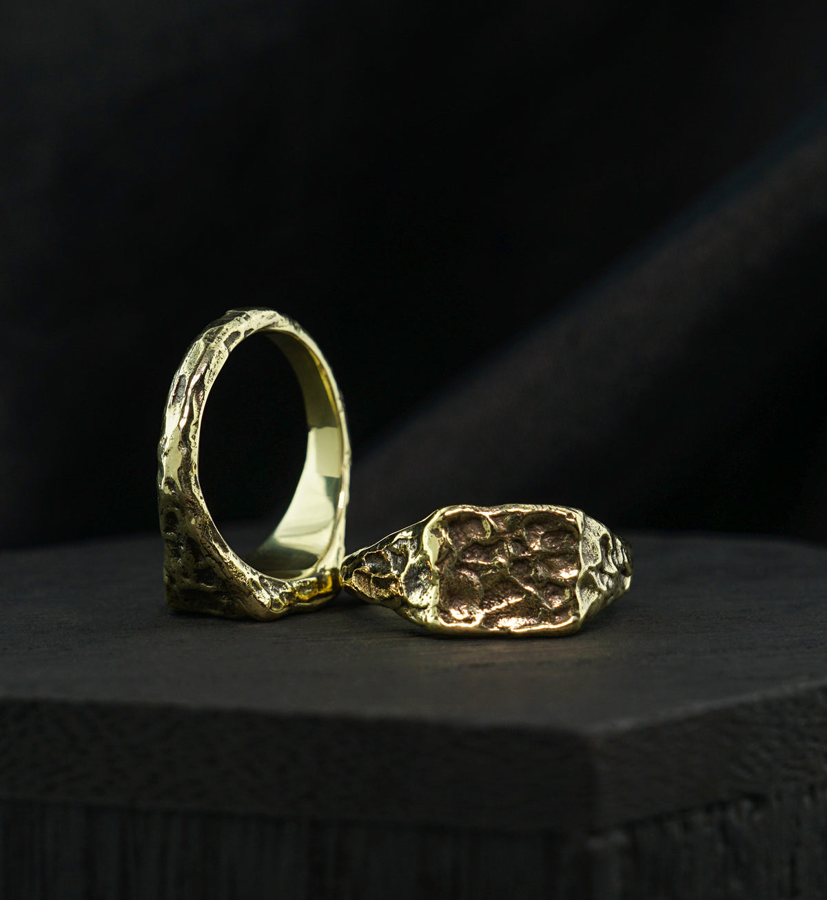 Square Plate Hammered Brass Ring