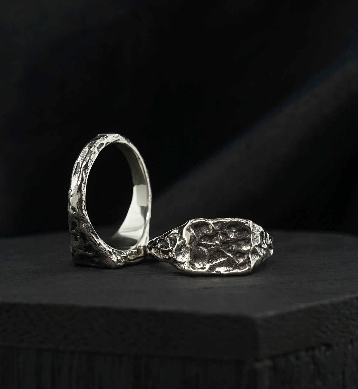 Square Plate Hammered White Brass Ring