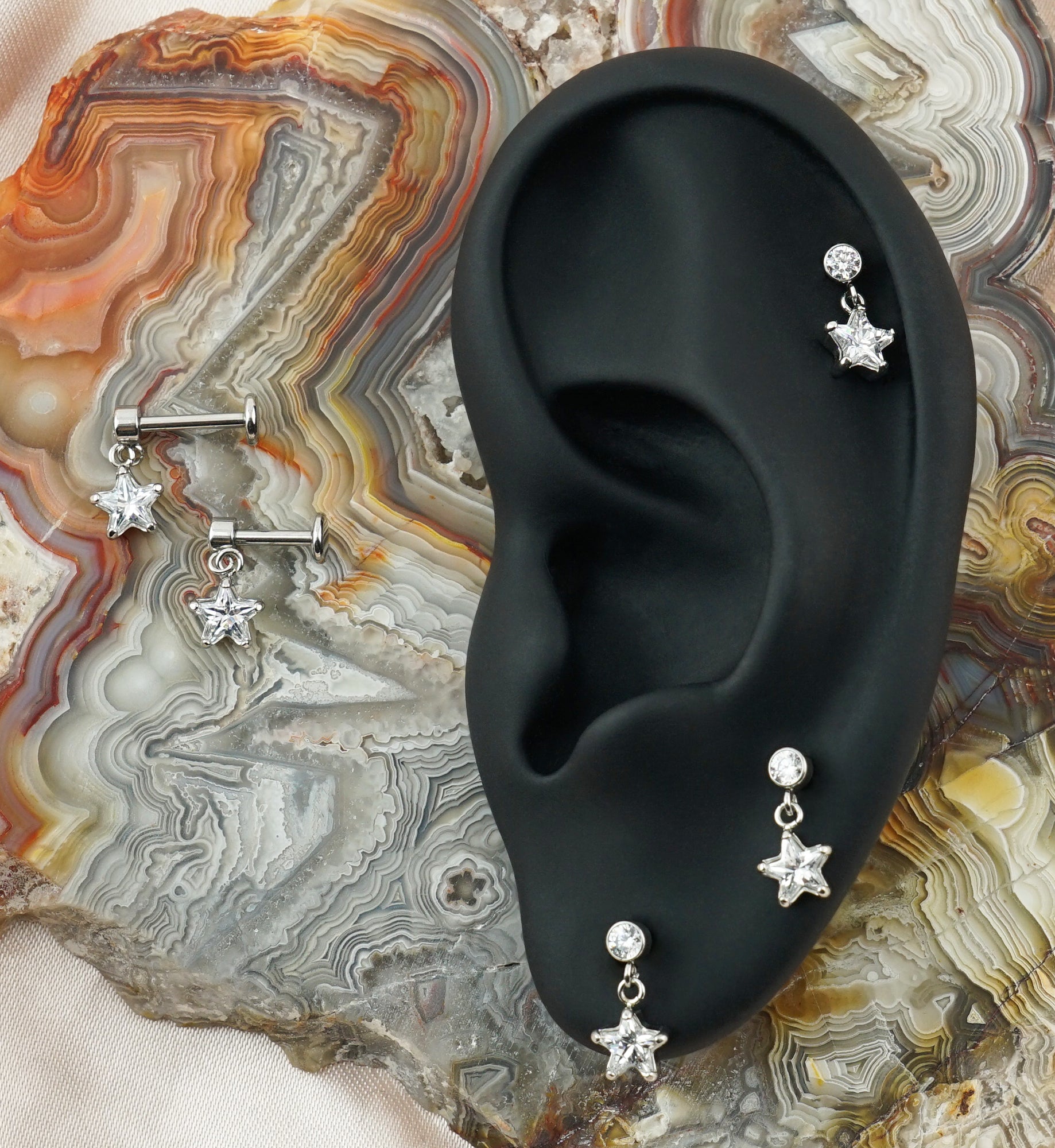 Star Prong CZ Dangle Internally Threaded Stainless Steel Labret