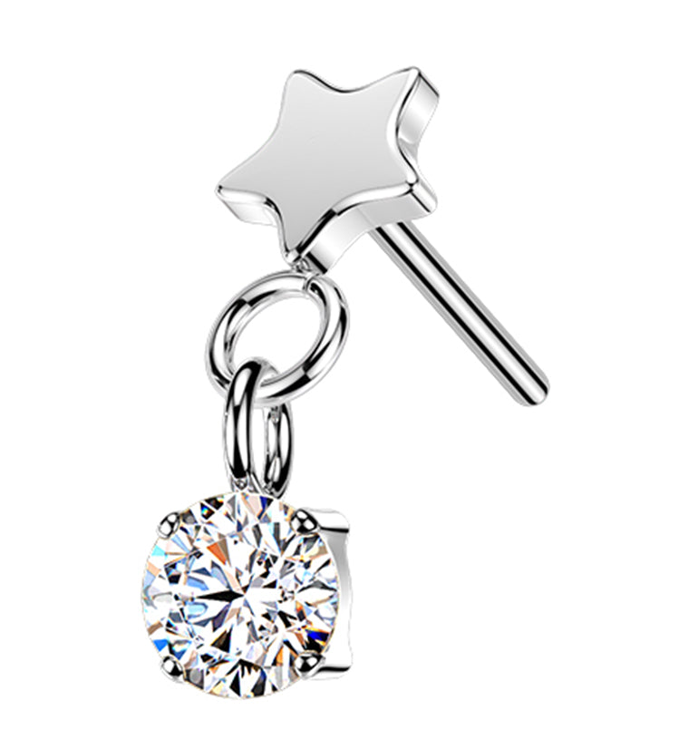 Star With Round CZ Dangle Titanium Threadless Top