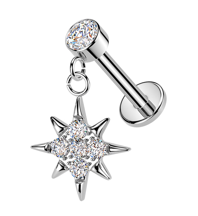 Sunshine CZ Dangle Internally Threaded Stainless Steel Labret