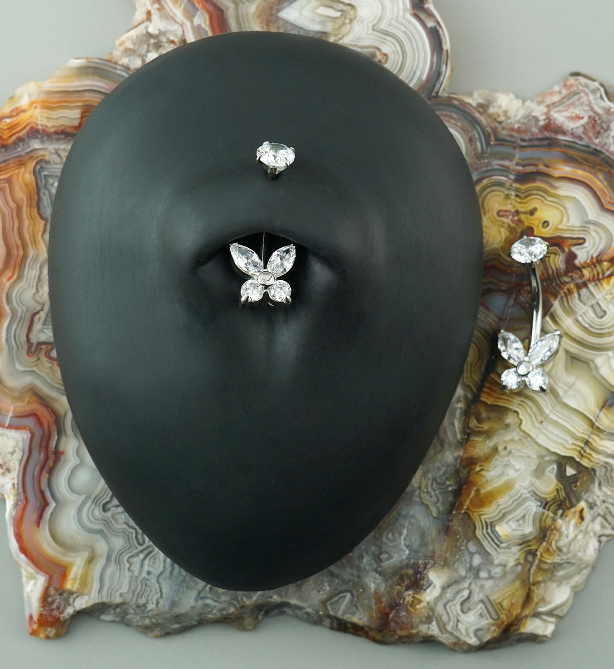 Swallowtail CZ Stainless Steel Internally Threaded Belly Button Ring