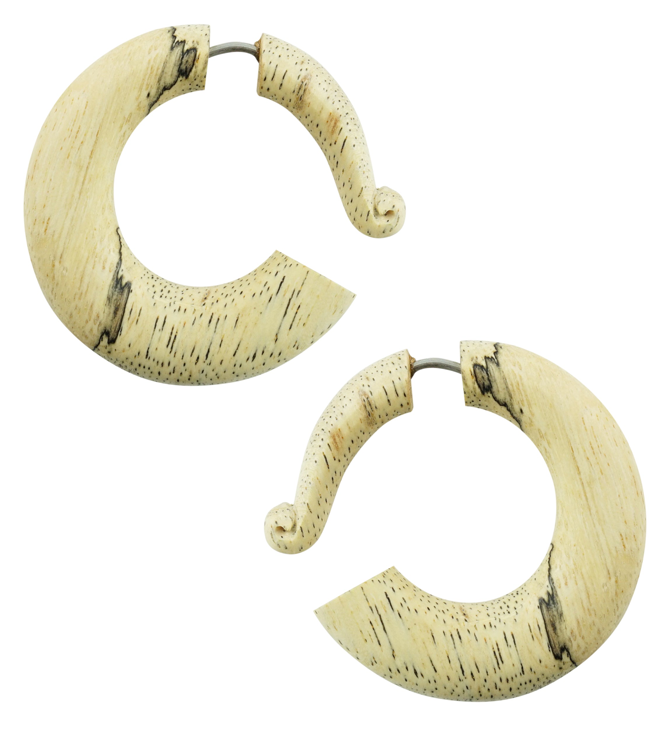 Tamarind Wooden Hoop Fake Gauge Earrings
