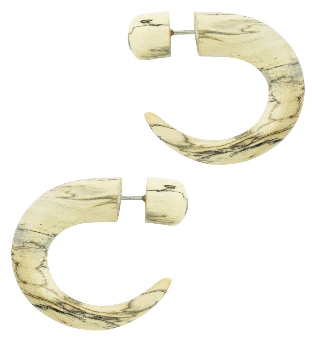 Tamarind Wooden Talon with Abalone Shell Top Fake Gauges Earrings