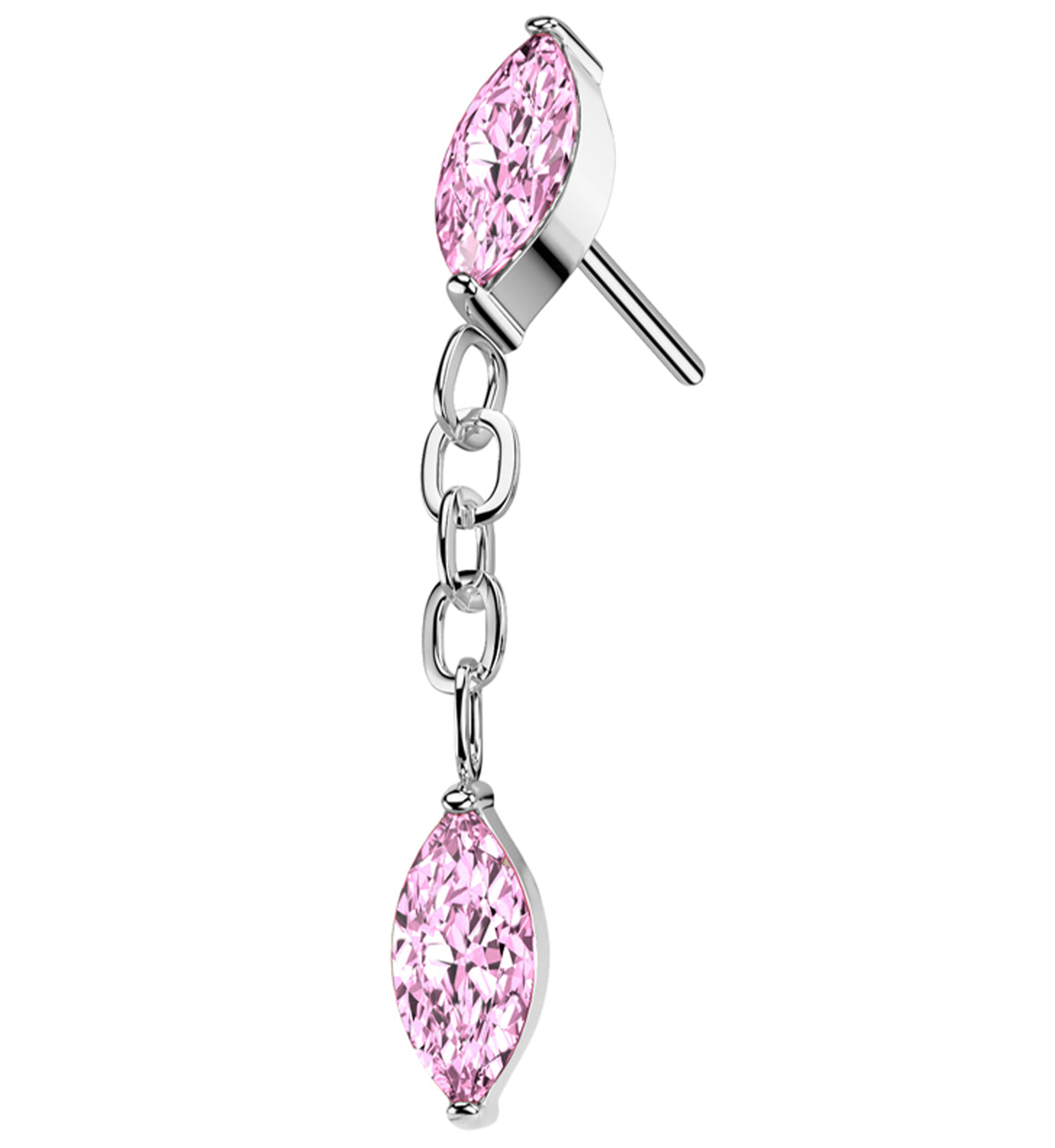 Teardrop Chain Link Dangle Pink CZ Titanium Threadless Top