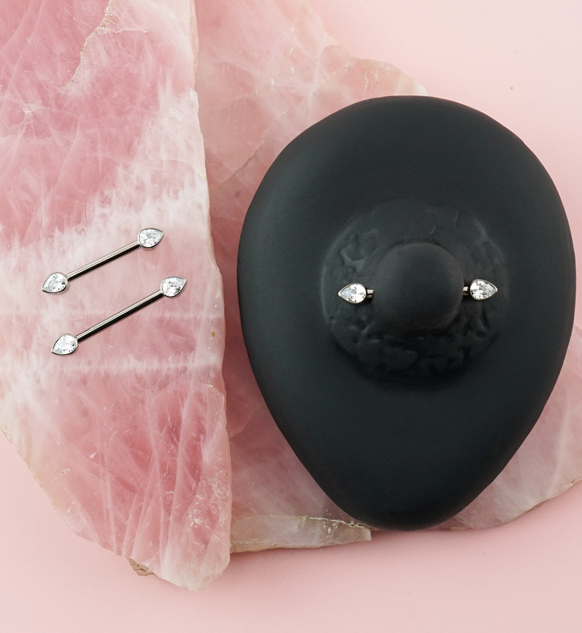 Teardrop Clear CZ Titanium Internally Threaded Nipple Ring Barbell