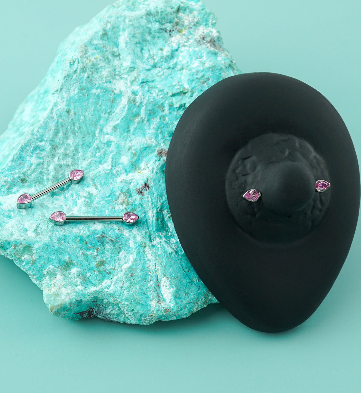 Teardrop Pink CZ Titanium Internally Threaded Nipple Ring Barbell