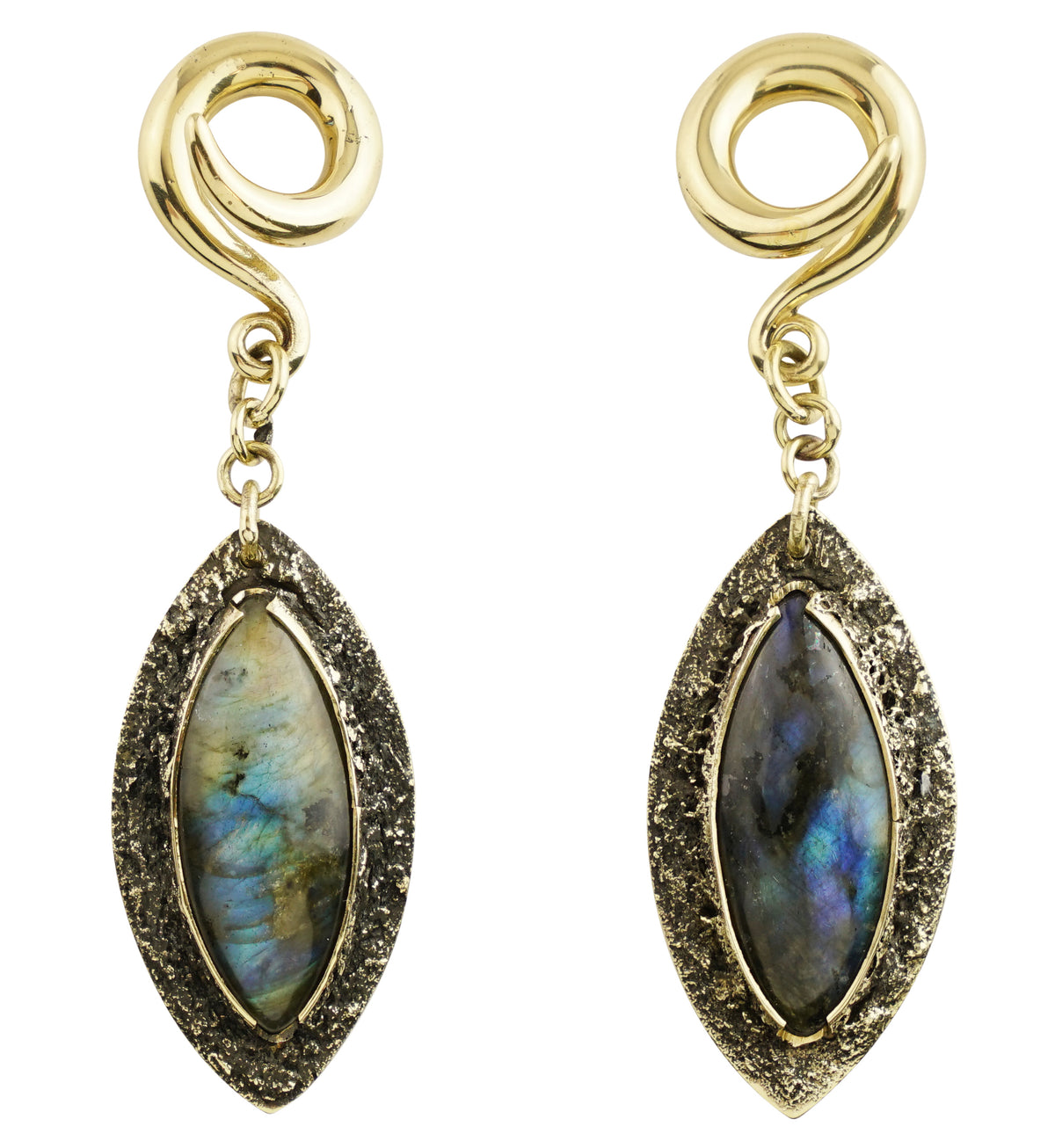 Textured Labradorite Stone Brass Hangers/Ear Weights Version 14