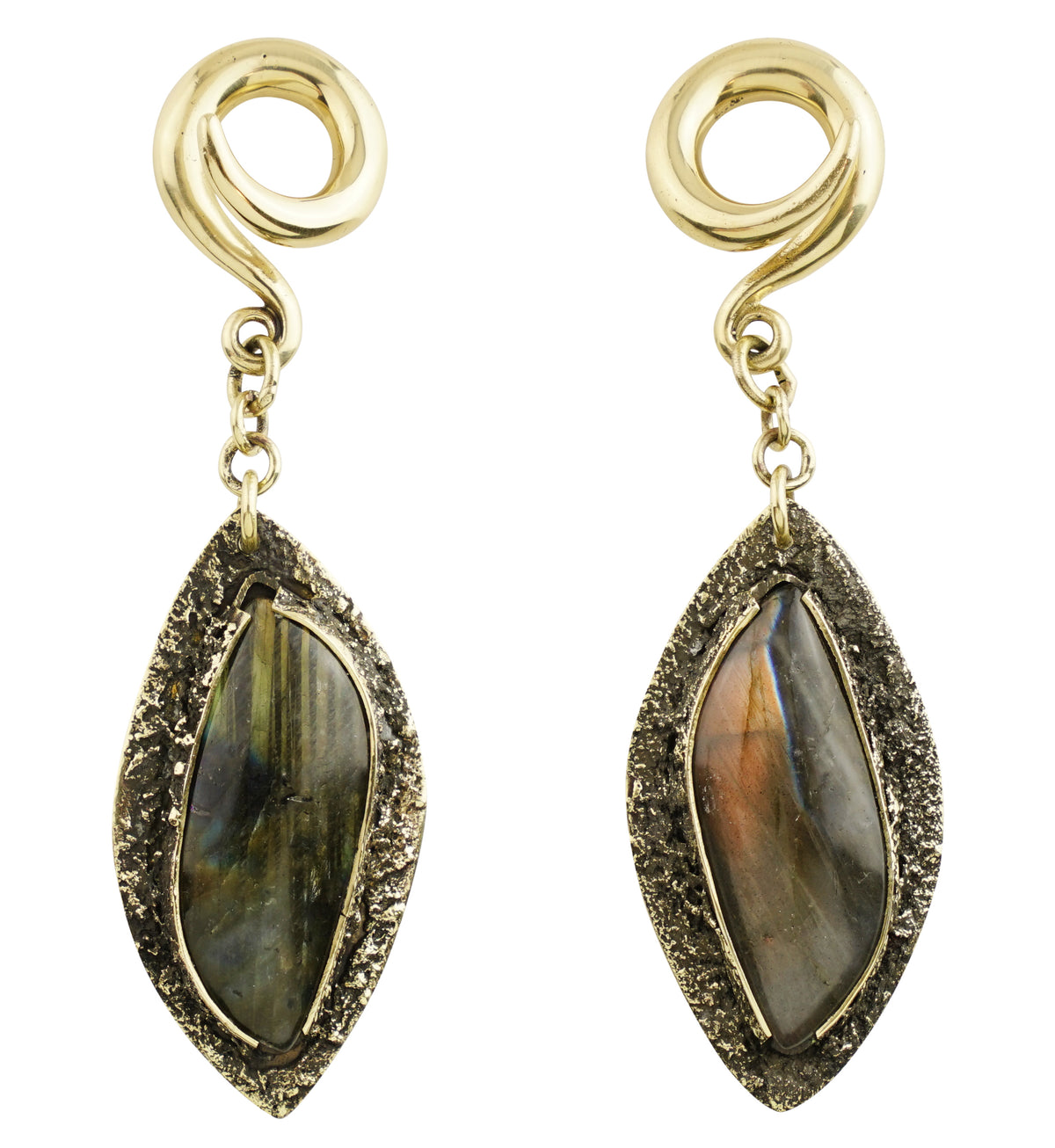 Textured Labradorite Stone Brass Hangers/Ear Weights Version 6